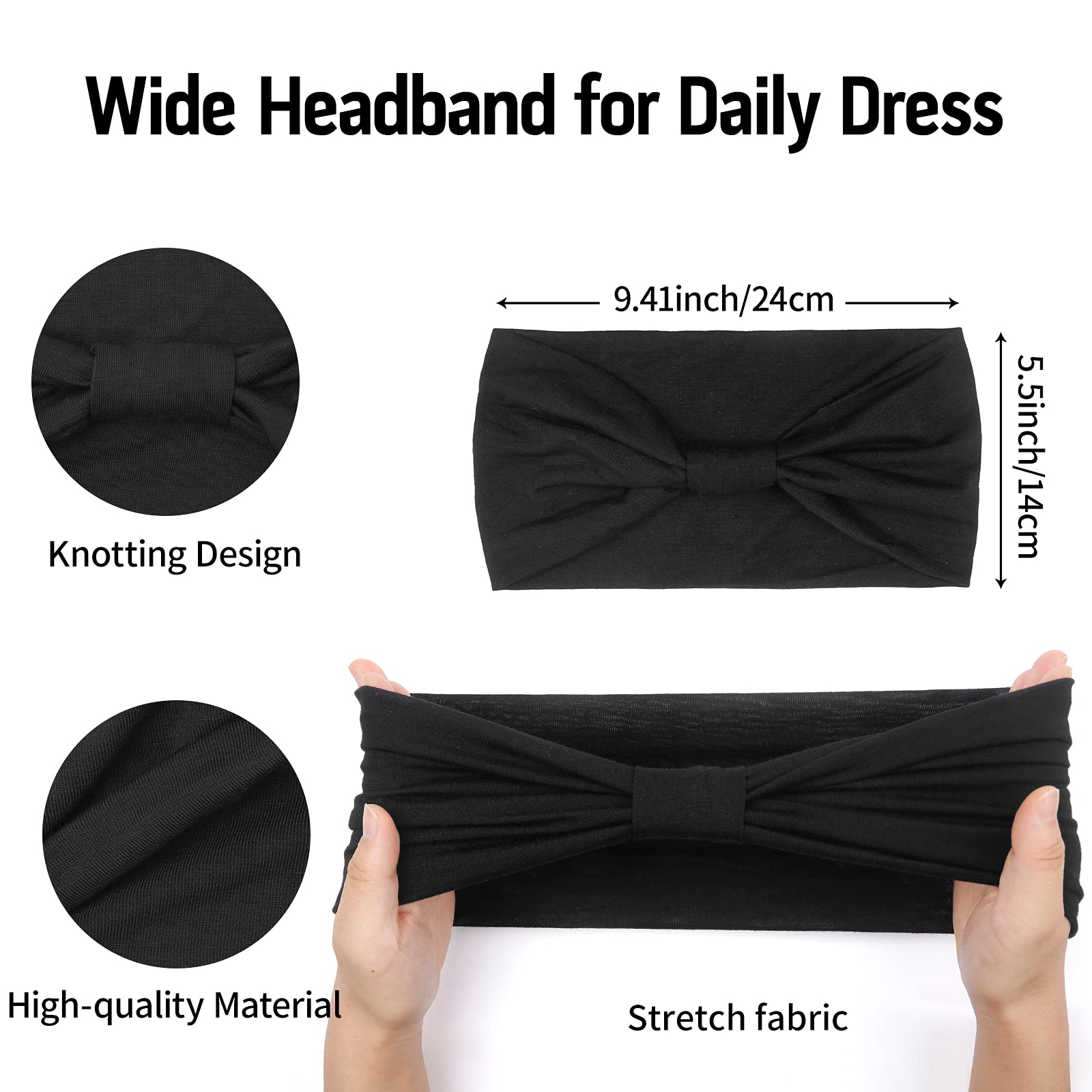 Stylish Wide Headbands for Women - 4 Pack Black Boho Thick Hairbands, African Turban Head Wraps for Sports, Yoga & Fashion Accessories | Perfect for Workouts, Running, Gym and Everyday Wear