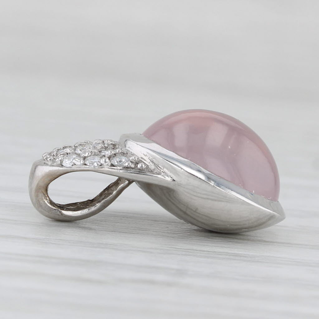0.22ctw Diamond & Rose Quartz Slide Pendant in 18K White Gold - Elegant Necklace for Women, Perfect for Weddings, Anniversaries & Special Occasions
