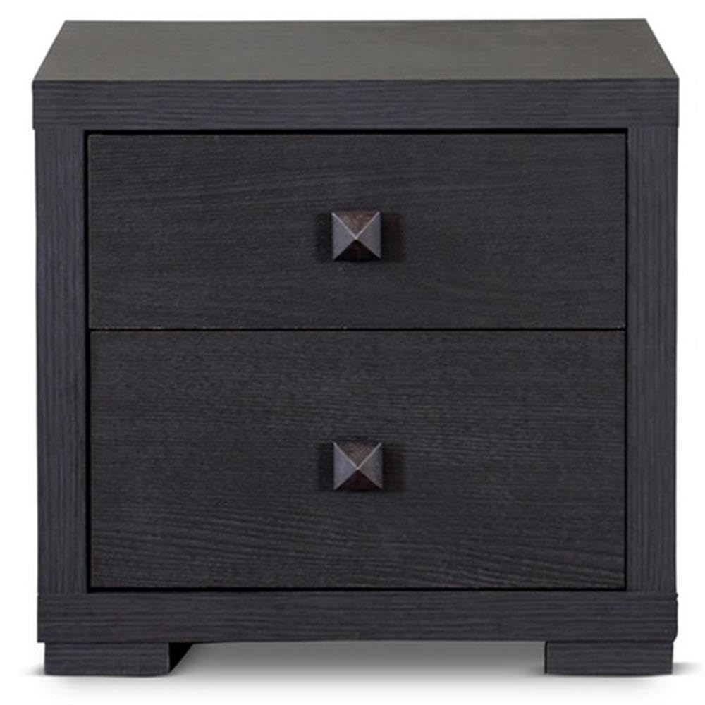 Allora Contemporary 2-Drawer Nightstand - Brown Wood Bedside Table with Storage for Bedroom, Living Room & Guest Room