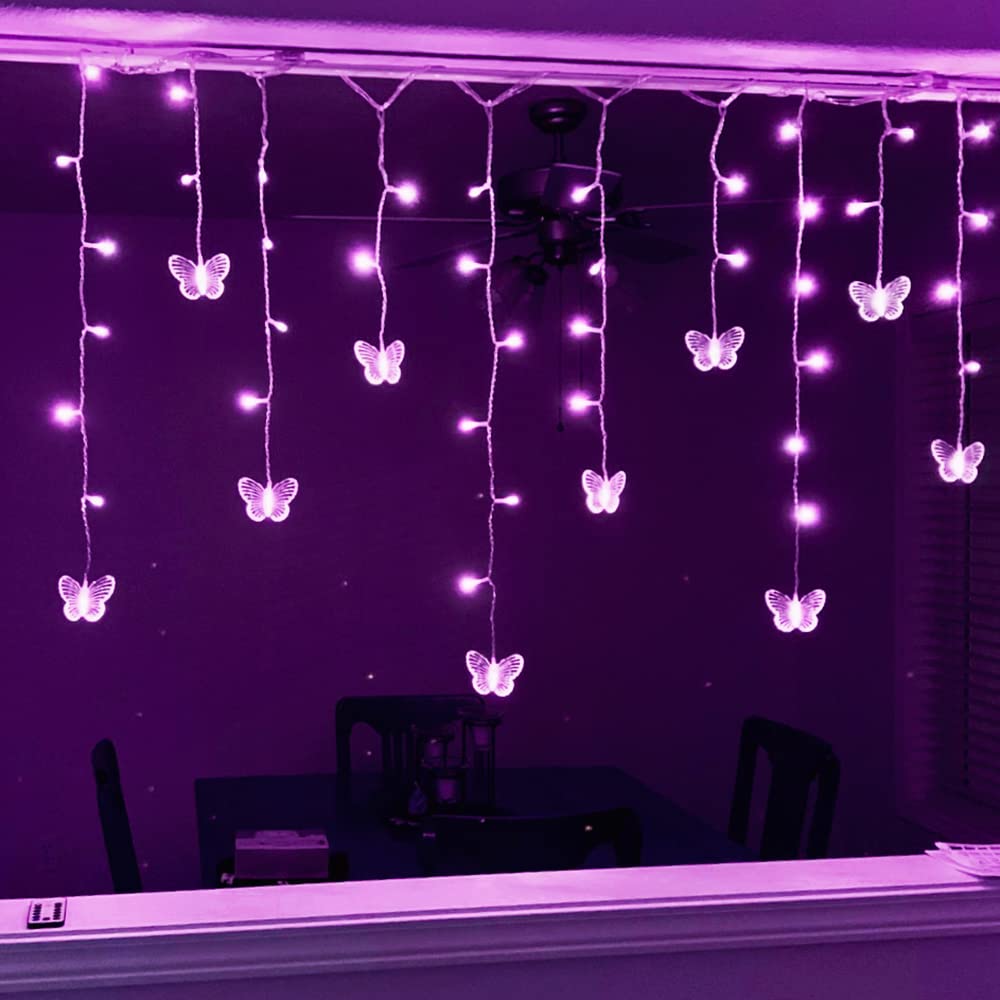 Butterfly Fairy String Lights - 20FT USB LED Curtain Lights with Remote, 8 Modes & Timer, Waterproof for Bedroom, Christmas, Wedding, Party Decor (Purple) - Perfect for Indoor/Outdoor Home Decoration and Special Events