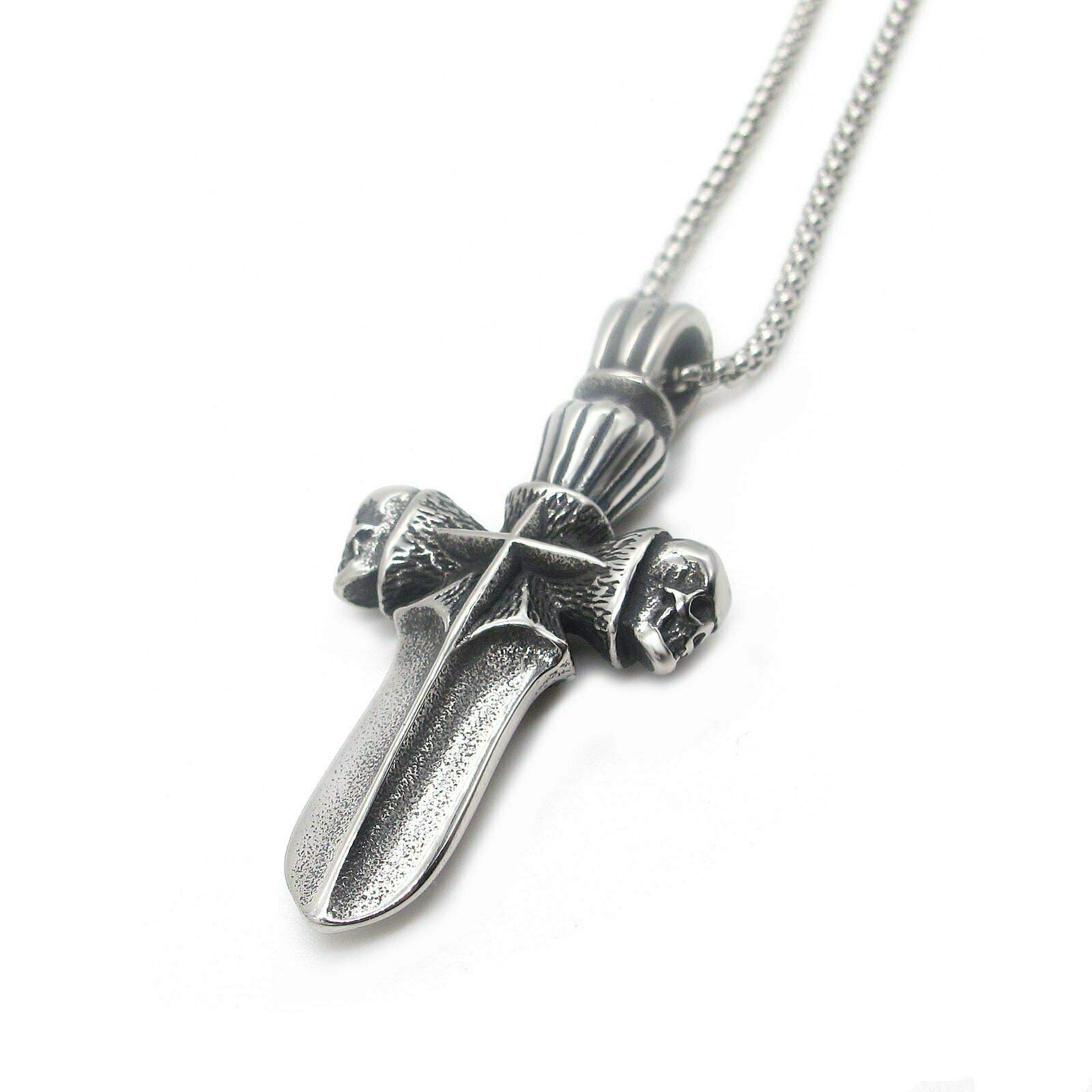 Gothic Biker Skull Cross Pendant Necklace for Men & Women - Stainless Steel Gothic Jewelry with 25