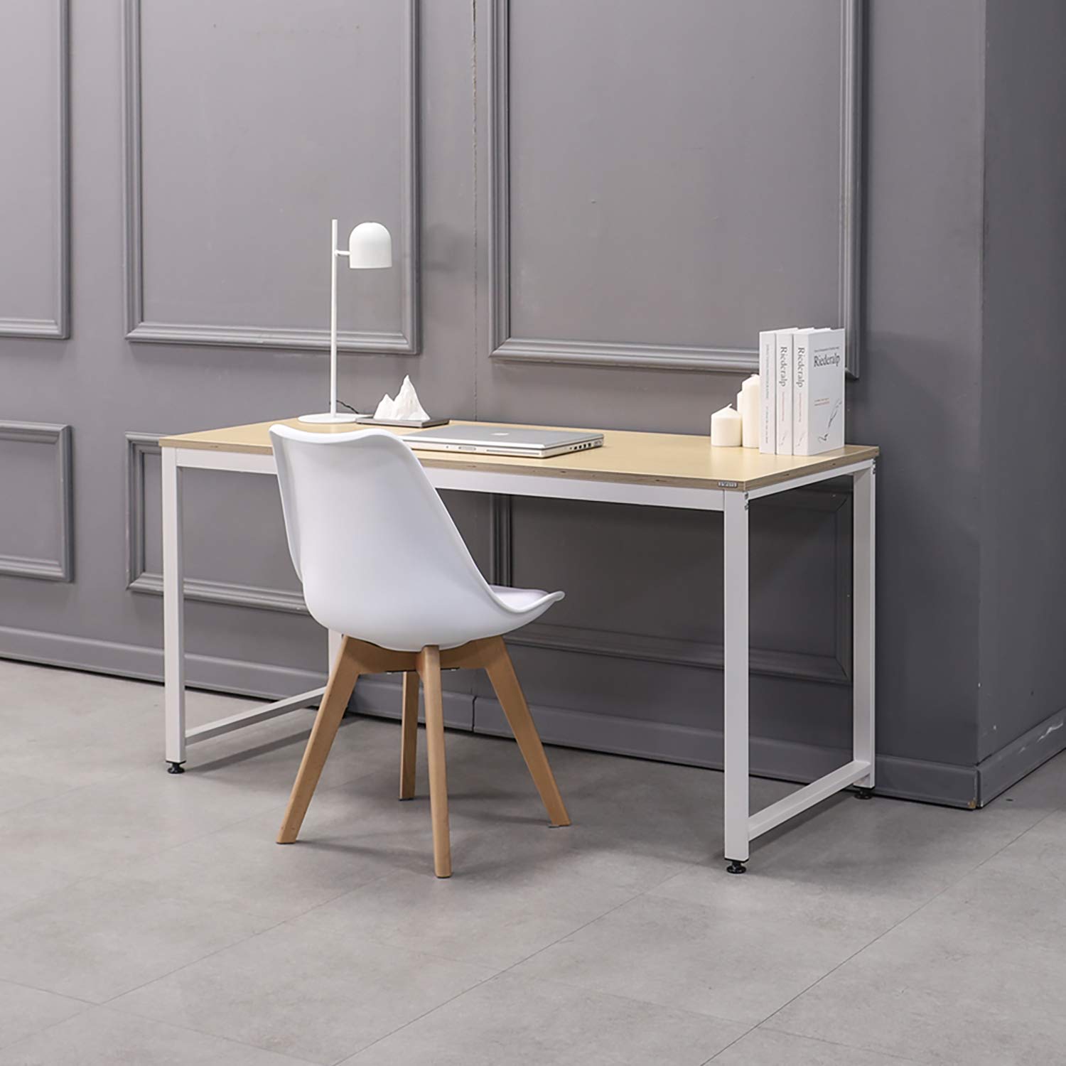 SOFSYS 55.1 Inch Large Computer Desk with Sturdy Metal Frame - Oak/White Home Office Writing Workstation for Gaming, Remote Work & Study - Perfect for Small Spaces & Modern Workspaces