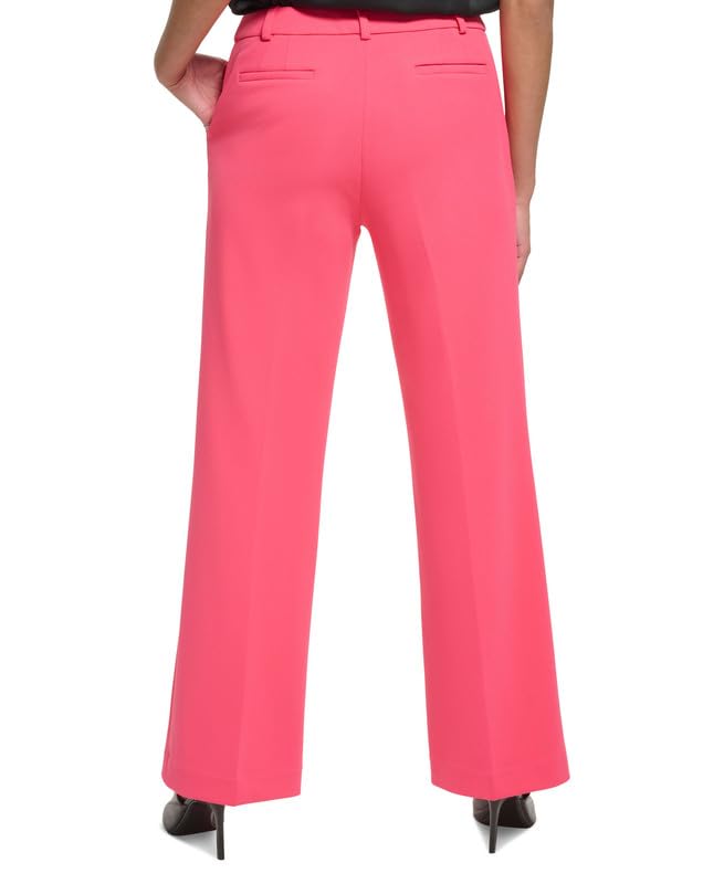 Calvin Klein Women's Petite Pleated Mid Rise Wide-Leg Pants - Rosebud Size 14P | Comfortable Office Wear & Business Casual Pants for Professional Women