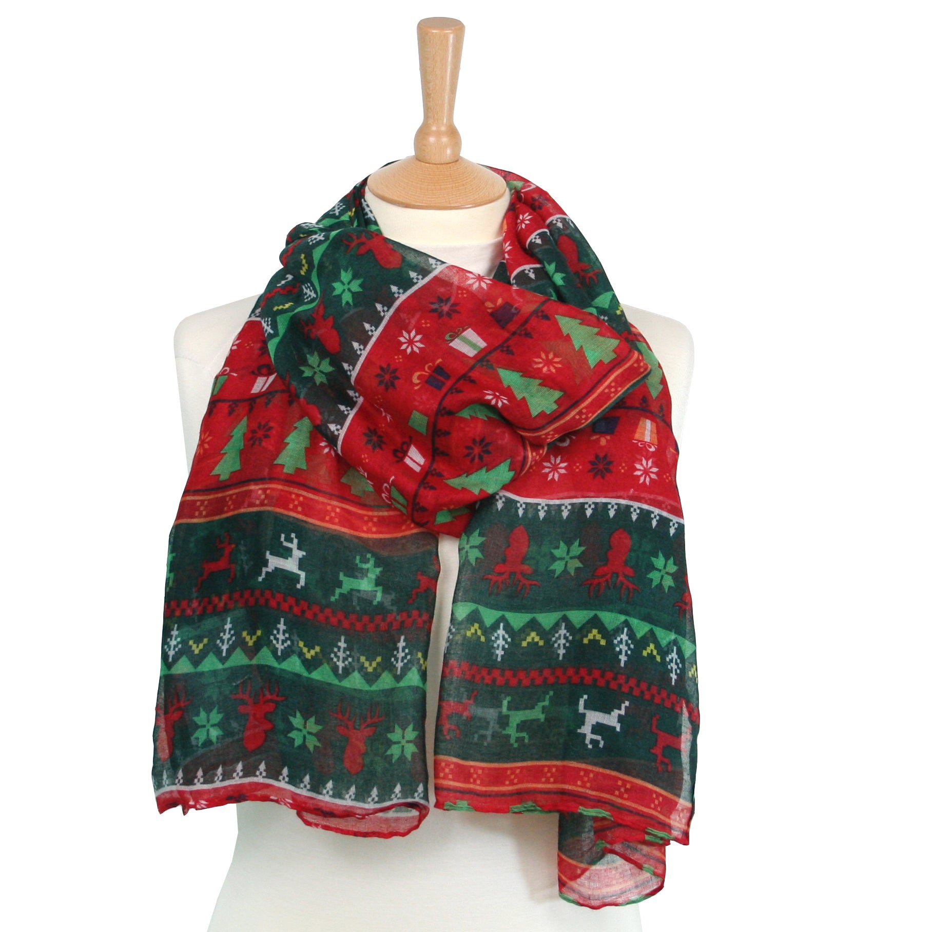 Festive Christmas Jumper Scarf - Red & Green Knitted Holiday Scarf for Women & Men - Perfect for Xmas Parties, Gift Exchanges & Winter Outfits