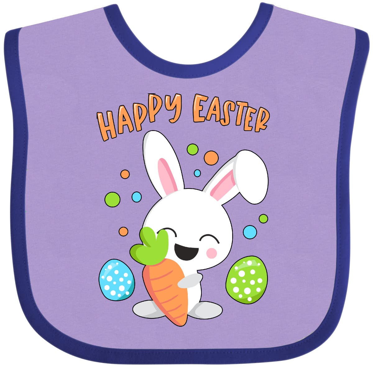 Inktastic Happy Easter Bunny with Eggs and Carrot Baby Bib - Adorable Easter Outfit for Babies, Cute Easter Gift for Infants & Toddlers - Perfect for Easter Photos, Family Gatherings & Holiday Celebrations