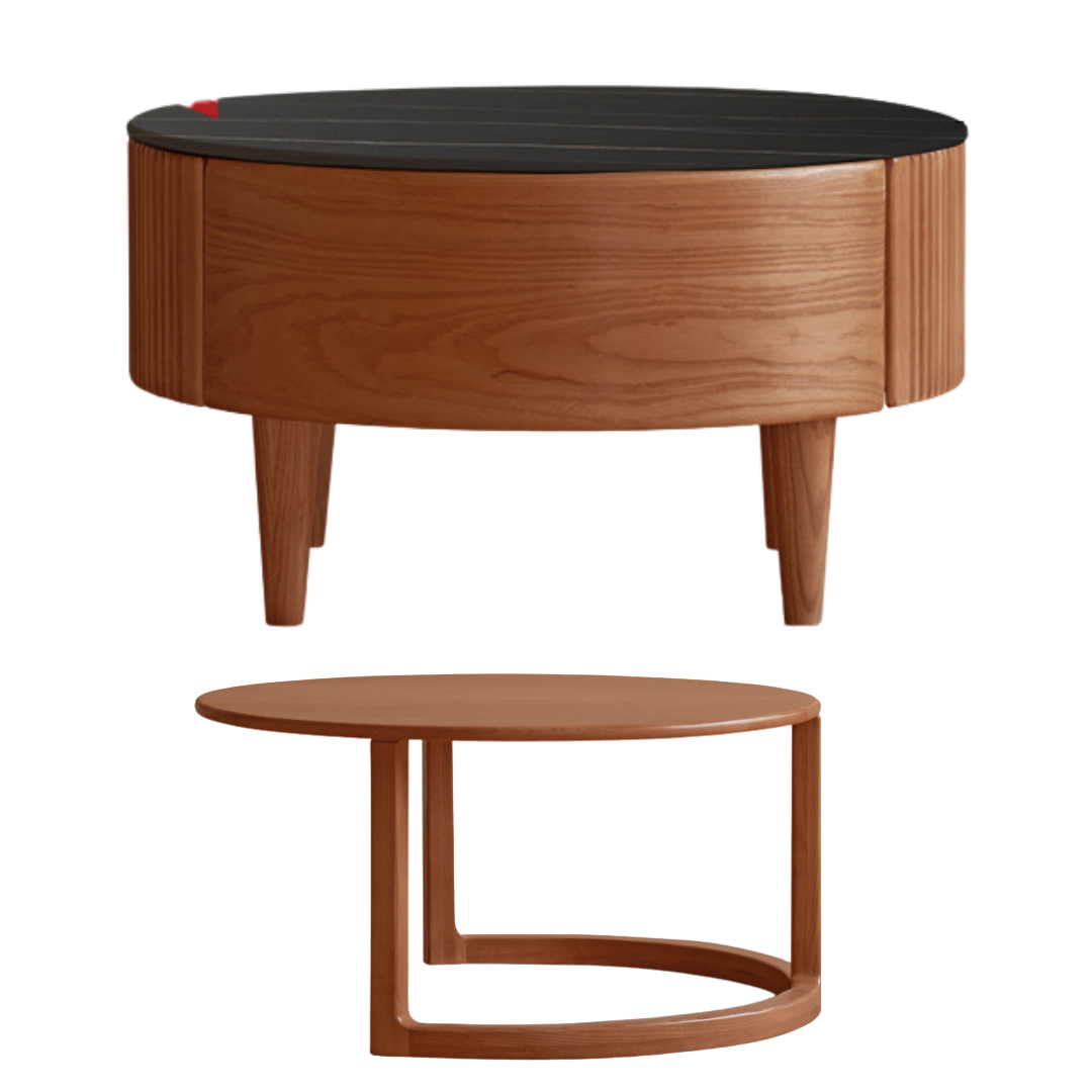 Premium Black Walnut & Ash Solid Wood Combination Rock Plate Coffee Table - Modern Living Room Furniture for Home Decor & Relaxation