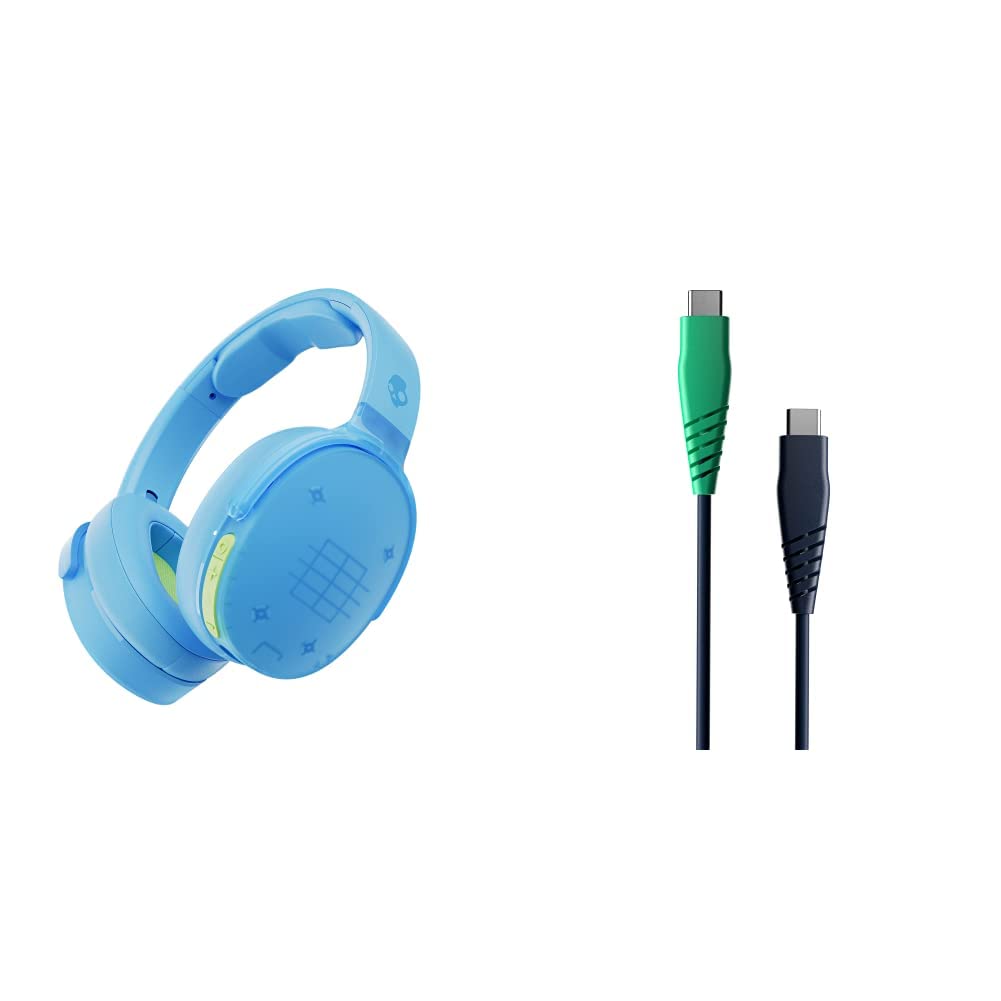 Skullcandy Hesh Evo Wireless Over-Ear Headphones - Transparency Edition (Clear) with USB-C Charging Cable - Dark Blue/Green - 4ft - Perfect for Travel, Gaming & Music Listening