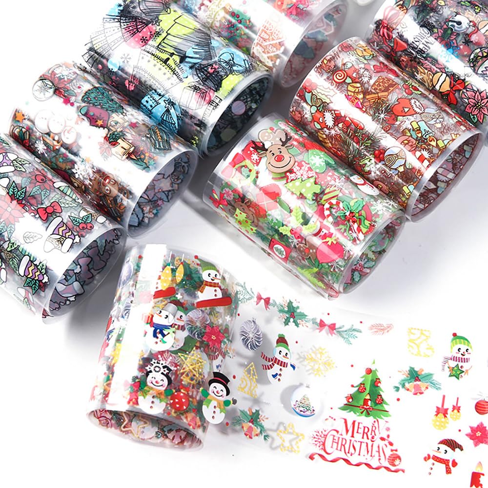 10 Sheets Christmas Nail Art Foils Transfer Stickers - Winter Snowflake, Xmas Tree & Snowman Nail Decals for Women, Girls DIY Manicure | Perfect for Holiday Parties, Gift Giving & Festive Nail Designs