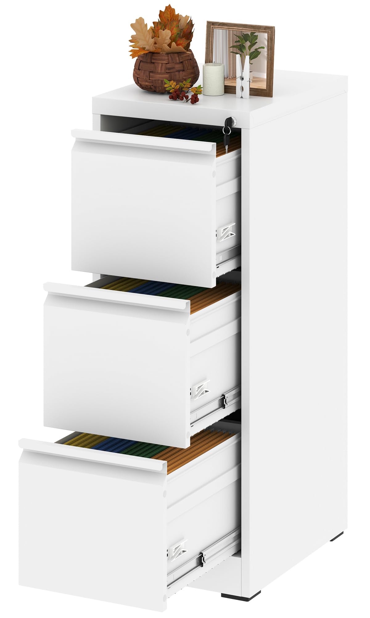 3-Drawer Vertical File Cabinet with Lock - White Hanging File Organizer for A4, Legal & Letter Size Documents - Perfect for Home Office & Workspace Storage