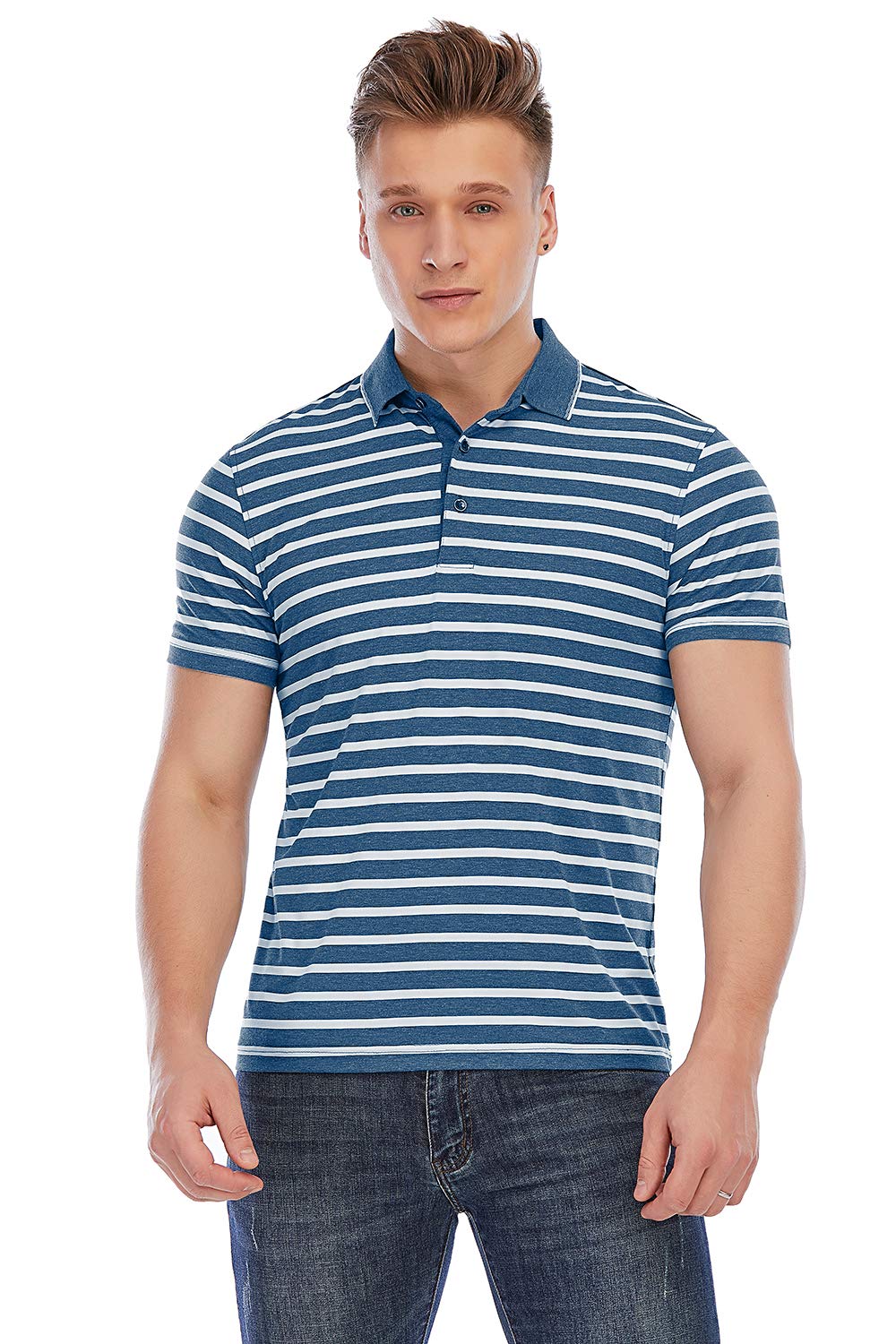 Men's Short Sleeve Golf Polo Shirt - Breathable Stretch Cotton, Regular Fit Casual Collared T-Shirt for Golf, Office & Outdoor Activities