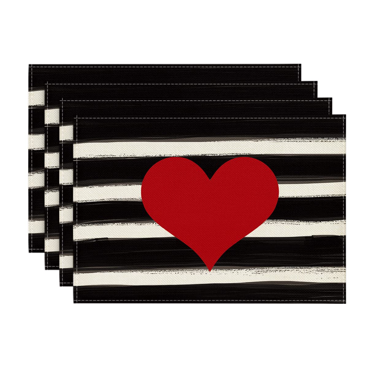 Artoid Mode Watercolor Stripes Heart Cupid Washable Placemats Set of 4 - 12x18 Inch Rustic Table Mats for Mother's Day, Spring Holidays & Everyday Dining - Perfect for Kitchen, Breakfast Nook, and Party Decor