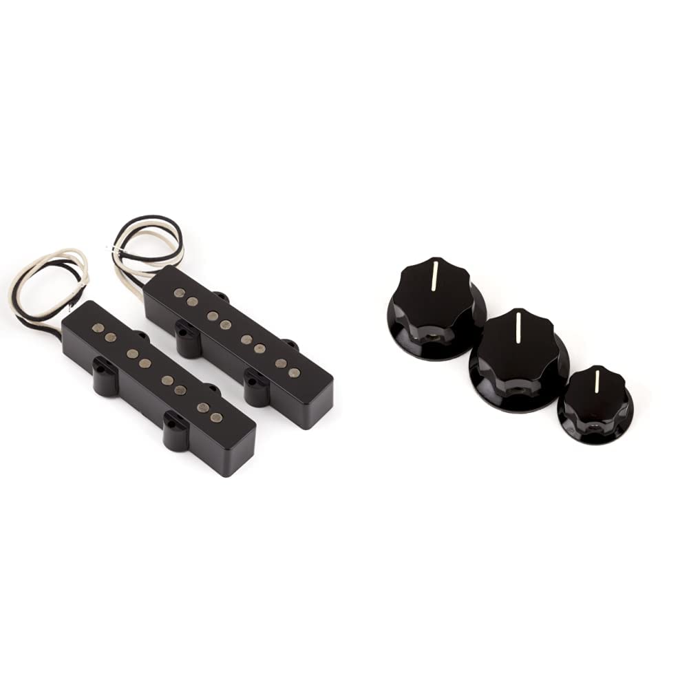 Fender Pure Vintage '74 Jazz Bass Pickup Set with Black Jazz Bass Knobs - Authentic 1974 Tone for Jazz, Funk & Rock - Perfect for Recording & Live Performances