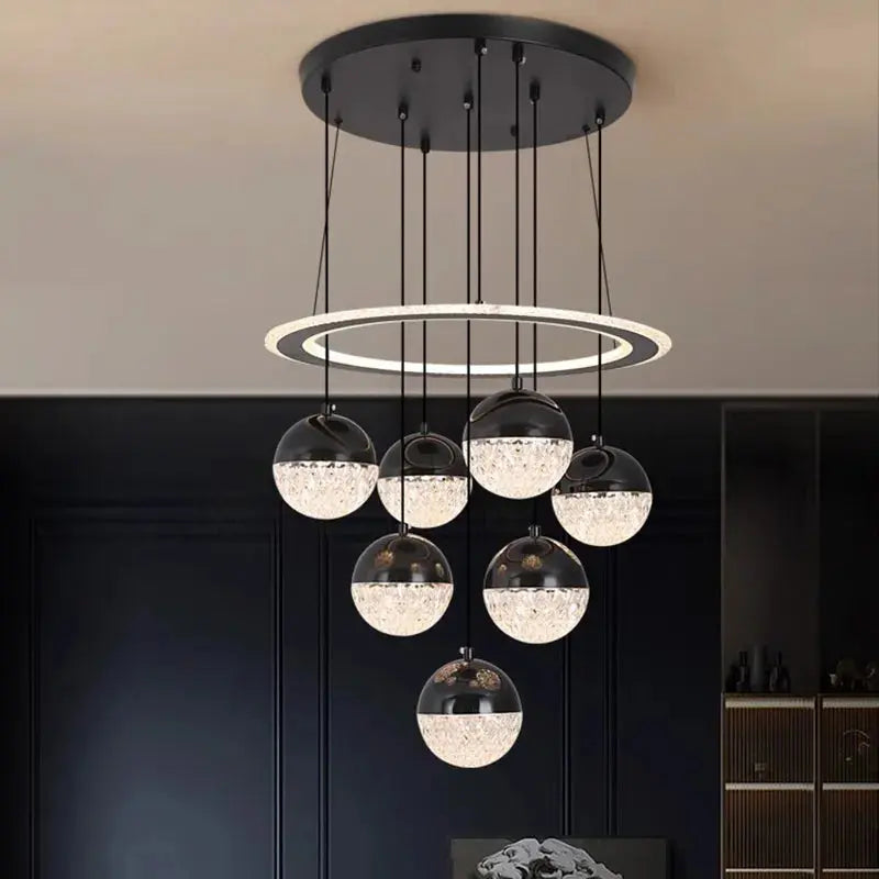 7-Light Cluster Ceiling Chandelier in Black/White - Modern Dining Room Lighting Fixture for Home Decor & Bedroom Ambience