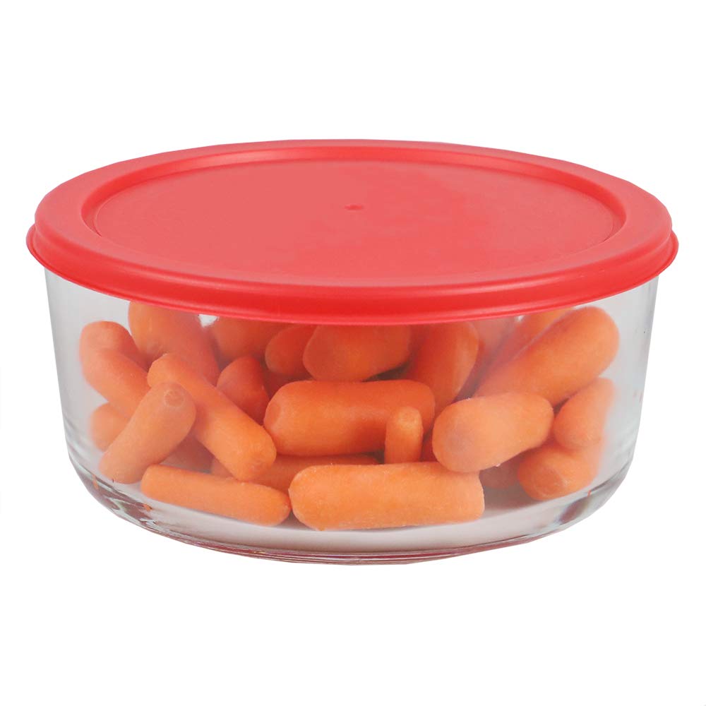 Borosilicate Glass Food Storage Container with Airtight Red Lid - 55oz Round Kitchen Organizer for Meal Prep, Leftovers & Pantry Storage | BPA-Free, Microwave & Dishwasher Safe