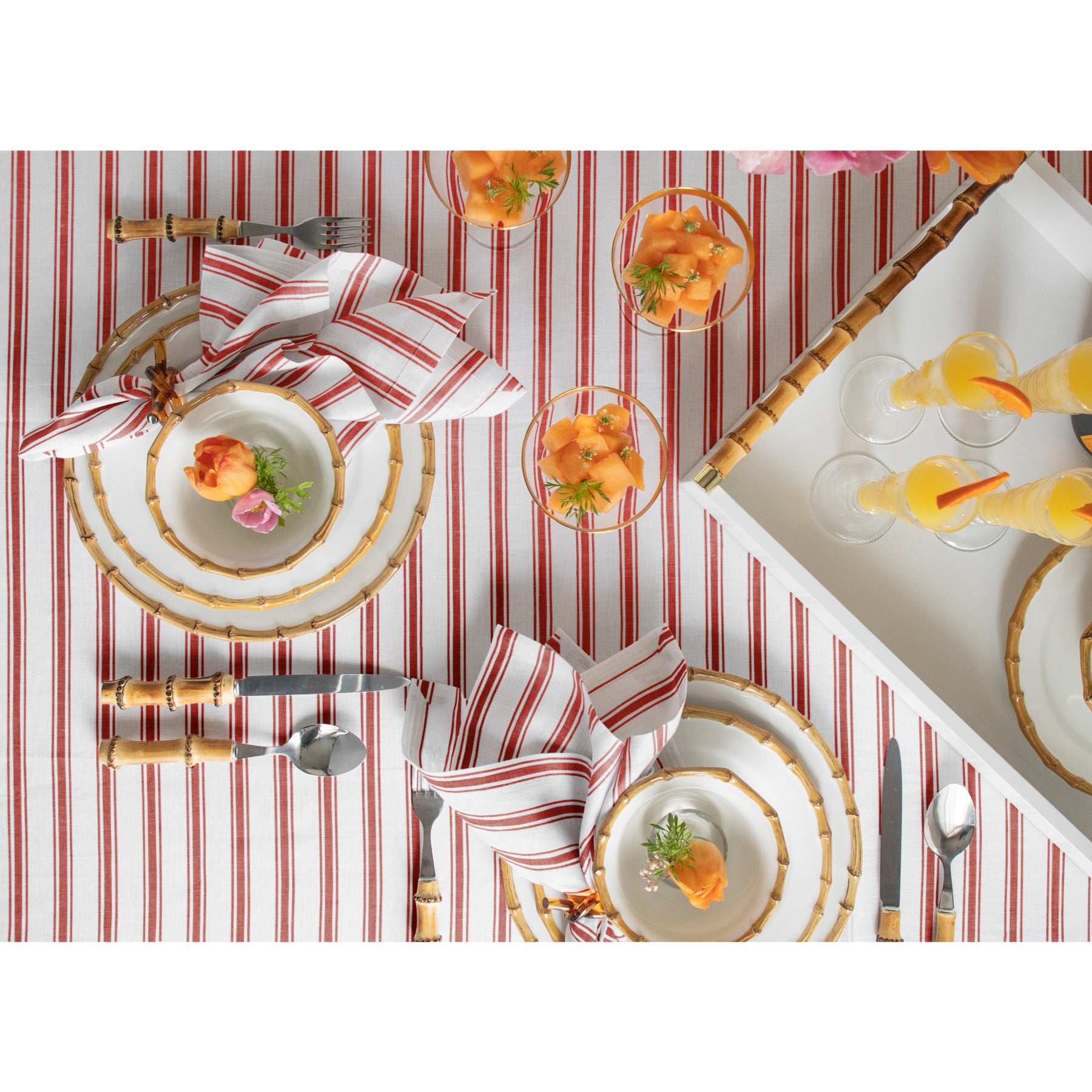 Stylish Capri Ticking Stripe Tablecloth - Waterproof & Washable Cotton Table Cover for Dining Room, Kitchen, and Outdoor Picnics