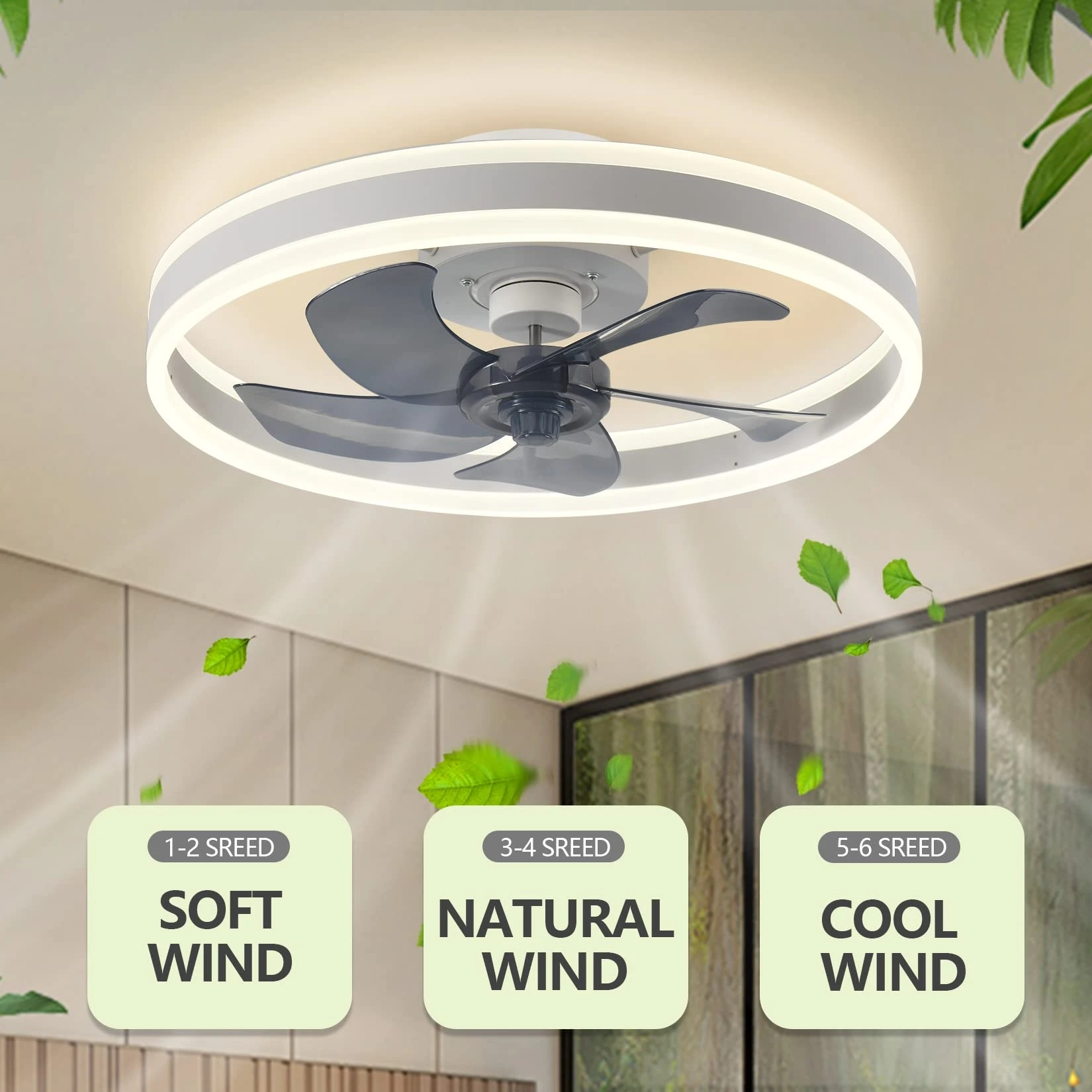 Smart LED Ceiling Fan with Light - 6 Speed Remote Control, Ultra Quiet, Energy Efficient - Perfect for Bedroom, Living Room, and Office