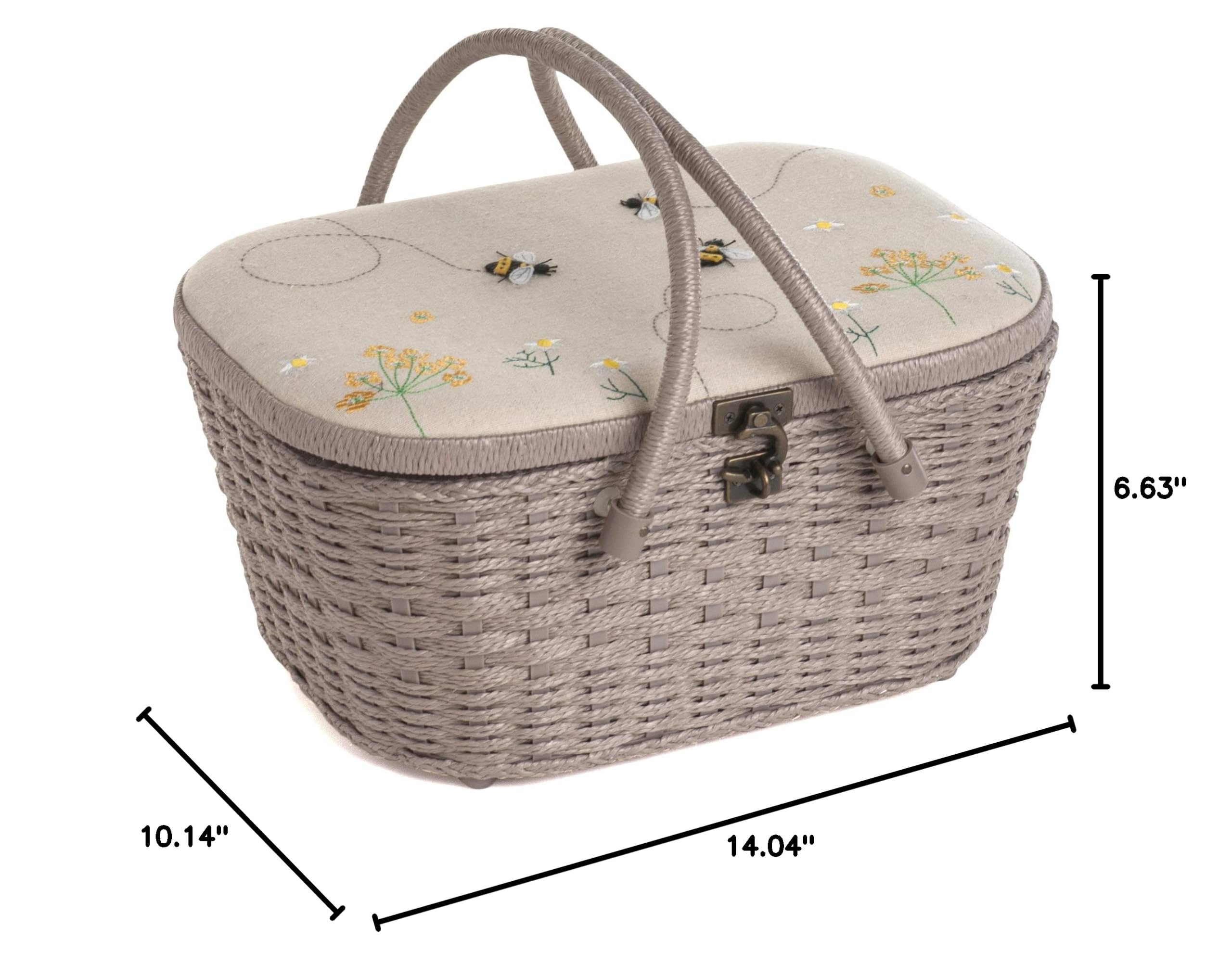 Groves Hobby Gift Sewing Box - Wicker Basket with Applique & Linen Bee Design | Perfect for Craft Storage, Needlework Supplies & DIY Projects (HGLHB)