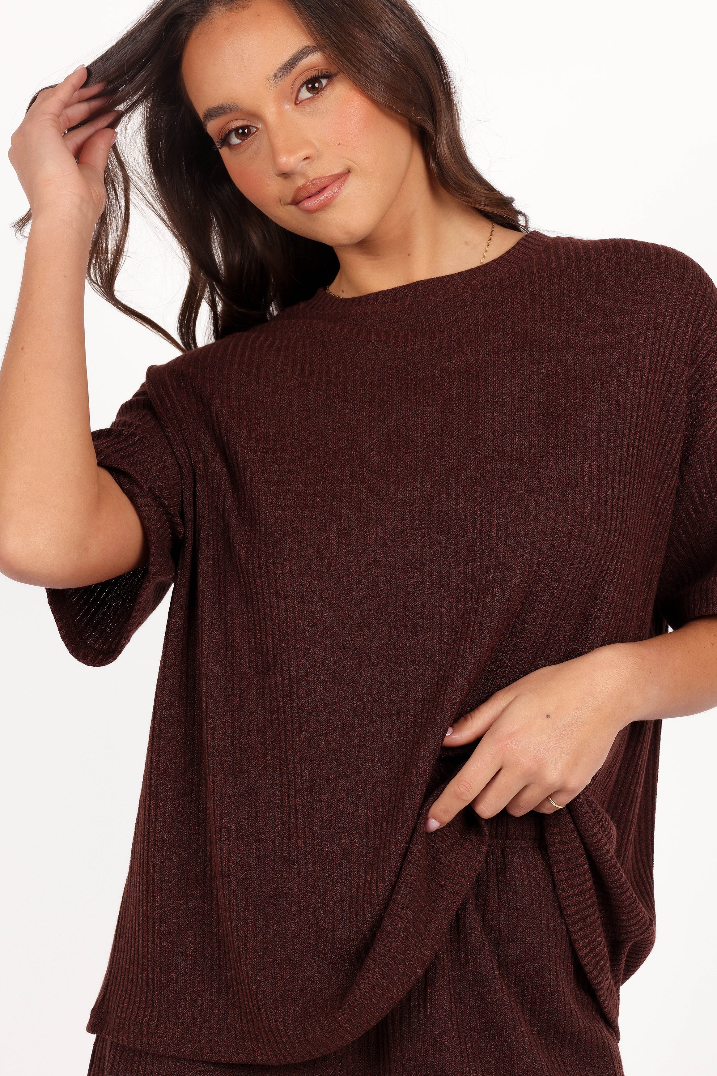 Granger Knit Short Set for Women - Soft & Comfortable Lounge Wear in Chocolate Brown - Perfect for Relaxing at Home, Yoga, and Summer Outings