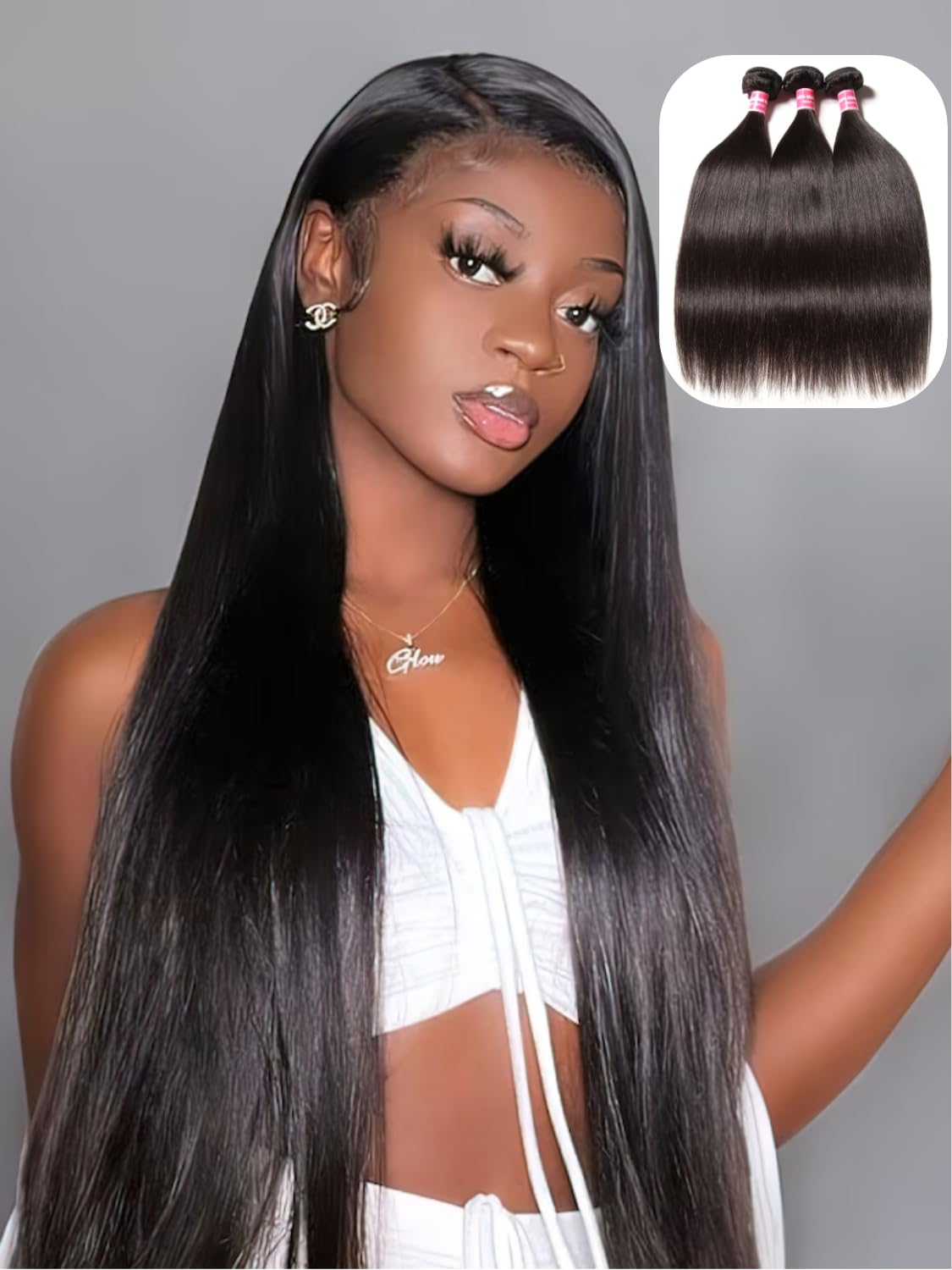 UNice Brazilian Straight 100% Virgin Human Hair Extensions - 3 Bundles Weft (10 12 14 Inch) | Natural Black Color | Perfect for Daily Wear, Styling & Special Occasions