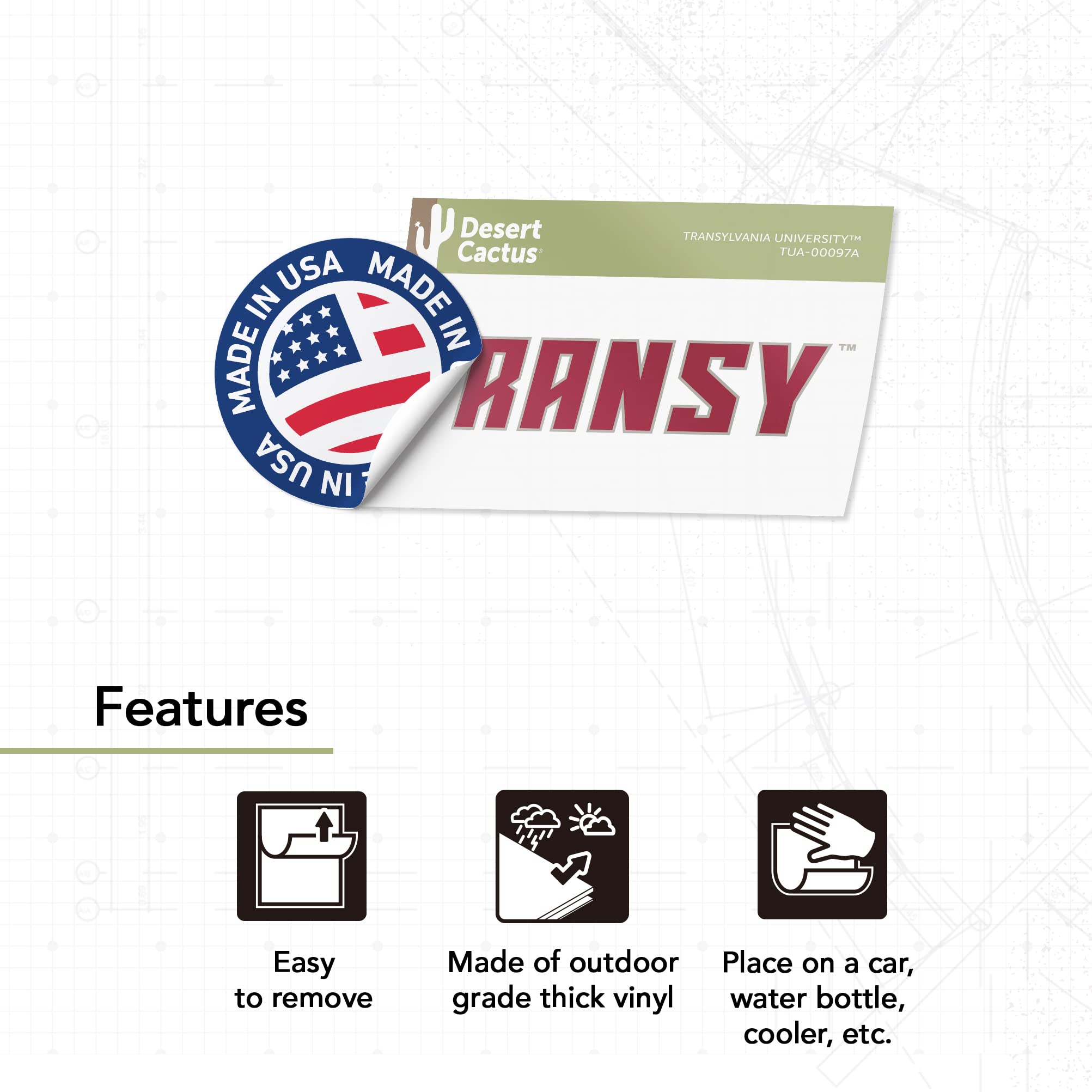 Desert Cactus Transylvania University Sticker - Waterproof Vinyl Decal for Laptop, Water Bottle, Car & Scrapbook - Perfect for College Students, Alumni & Fans (IND 00097a) - Great for Dorm Decor, School Spirit & Personalizing Belongings