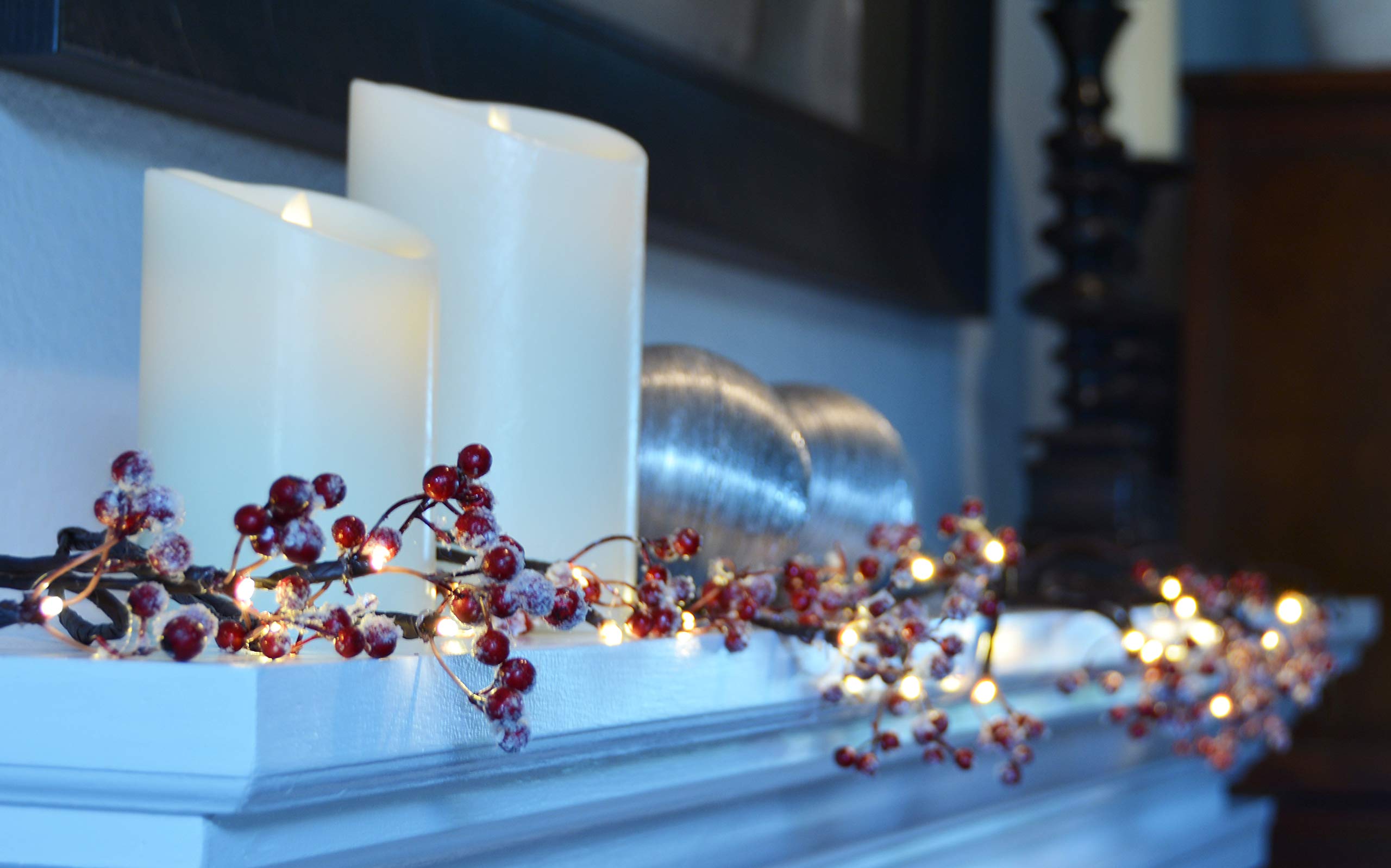 6 Foot Battery Operated Winter Berry Garland with Timer - Frosted Snowy Artificial Berries for Indoor Christmas Decor, Holiday Mantel, Fireplace & Window Decorations