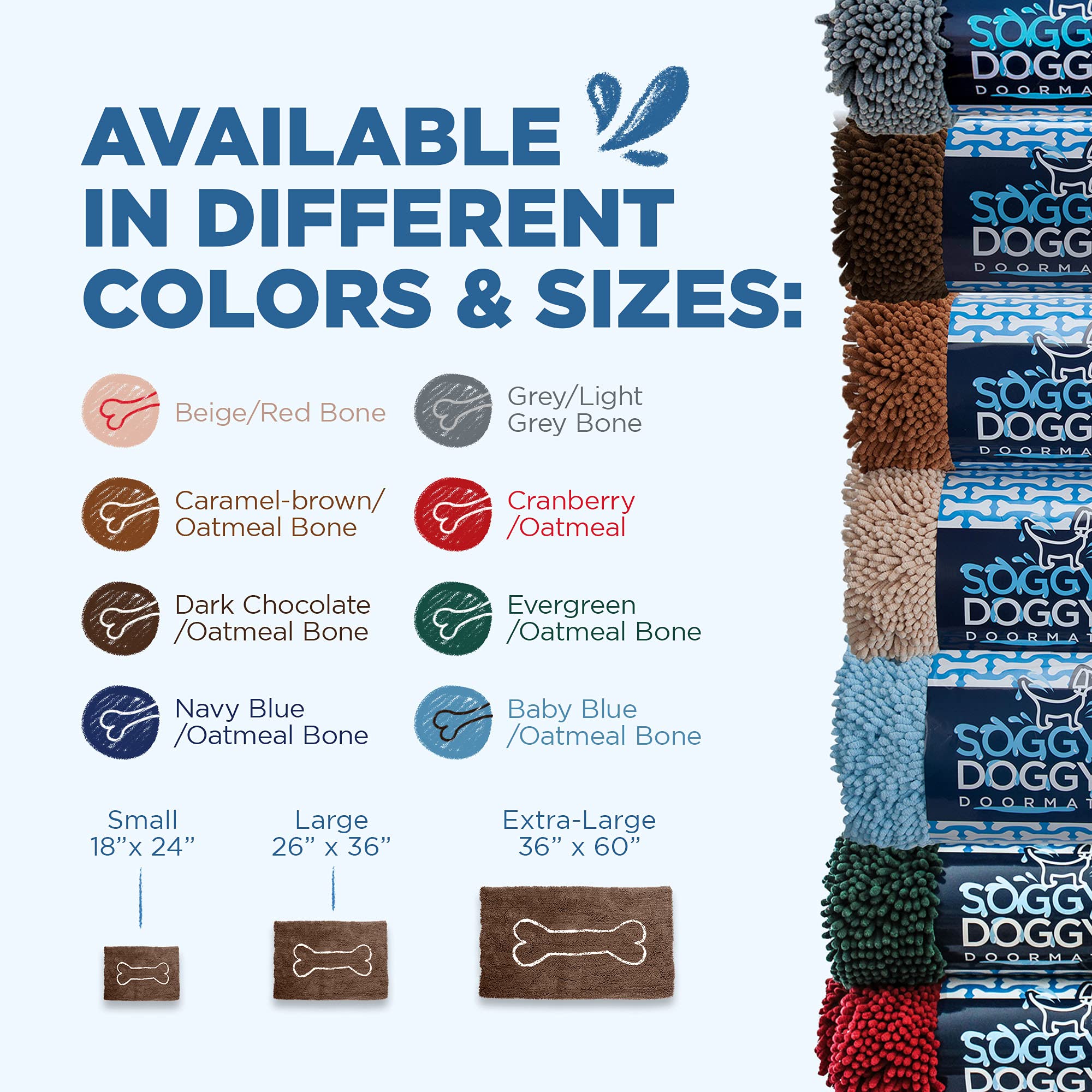 Ultra-Absorbent Soggy Doggy Microfiber Chenille Doormat - Non-Slip Indoor Dog Mat for Muddy Paws & Wet Pets | Bone Design Pet Mat for Entryway, Kitchen & Living Room | Dark Chocolate/Oatmeal Color