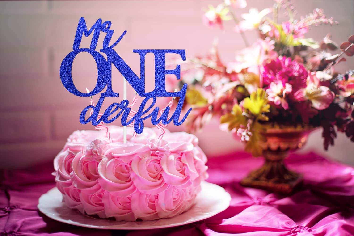 Blue Glitter ONEderful Cake Topper for Baby Shower & 1st Birthday Party - Elegant First Birthday Cake Decoration for Boy or Girl - Perfect for Cake Decorating, Photo Backdrops & Celebrations