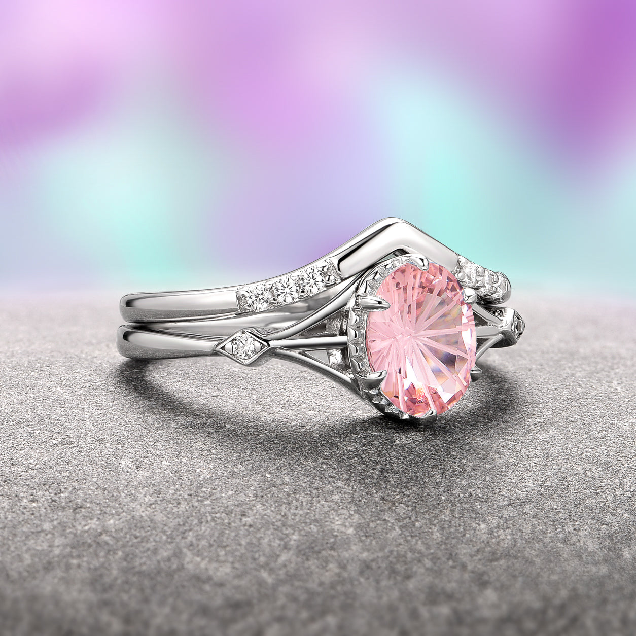 Celtic Morganite Ring Set in Sterling Silver - Fantasy Cut Gemstone Jewelry for Women, Elegant Gift for Her, Perfect for Weddings, Anniversaries & Special Occasions