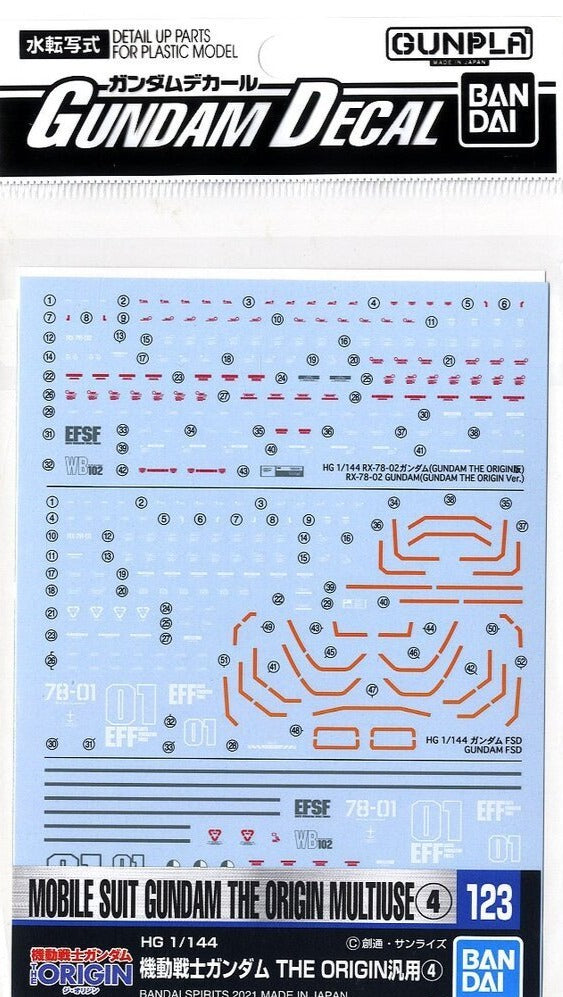 Bandai Gundam Water Slide Decals #123 - 1/144 Scale Model Decal Stickers for Mobile Suit Gundam The Origin - Premium Transfer Decals for Gundam Model Kits - Perfect for Customizing & Detailing Your HG Gunpla Collection