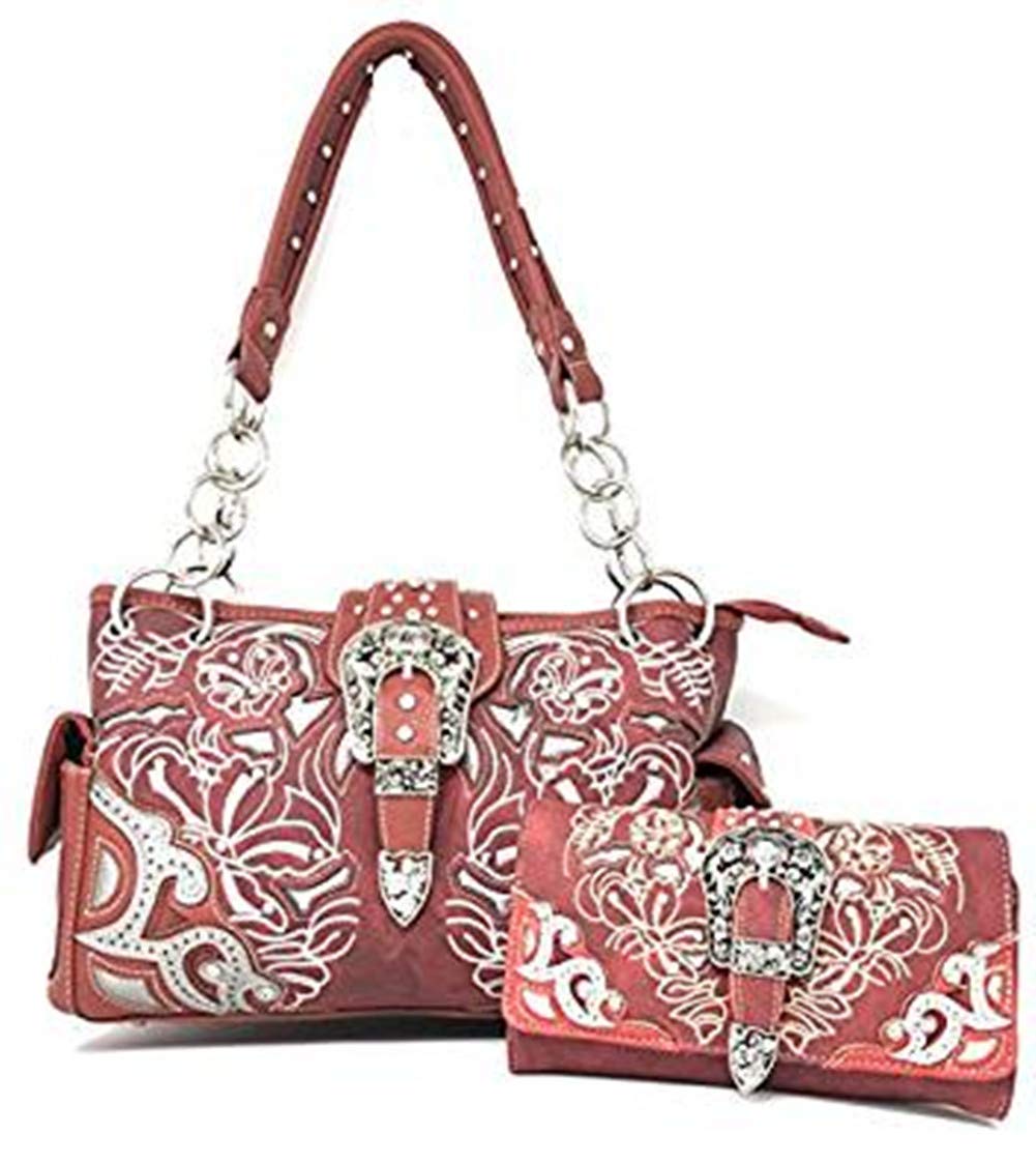Texas West Women's Embroidered Buckle Shoulder Handbag & Wallet Set - Multi Color Crossbody Purse for Work, Travel & Everyday Use