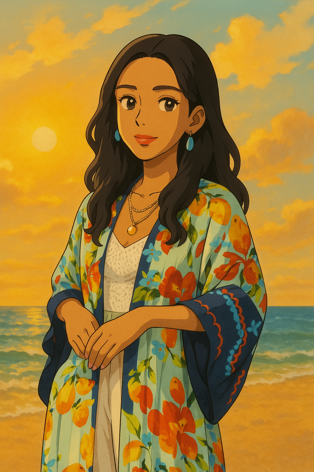 Stylish Citrus Print Kimono Long Sleeve Cover Up - Lightweight Summer Beachwear for Women - Perfect for Beach, Pool, and Vacation Outfits