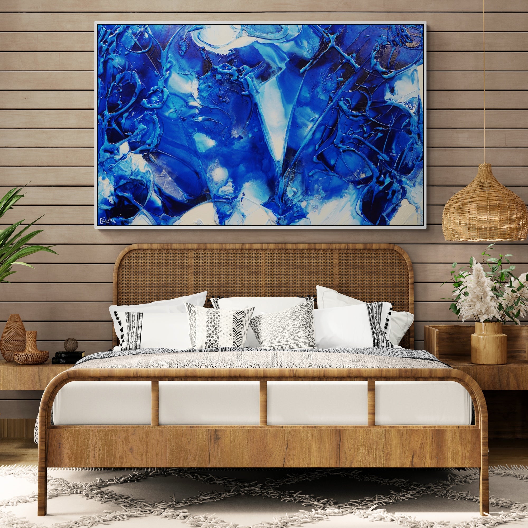 160cm x 100cm Blue White Textured Abstract Canvas Wall Art Painting - Modern Home Decor for Living Room, Bedroom & Office