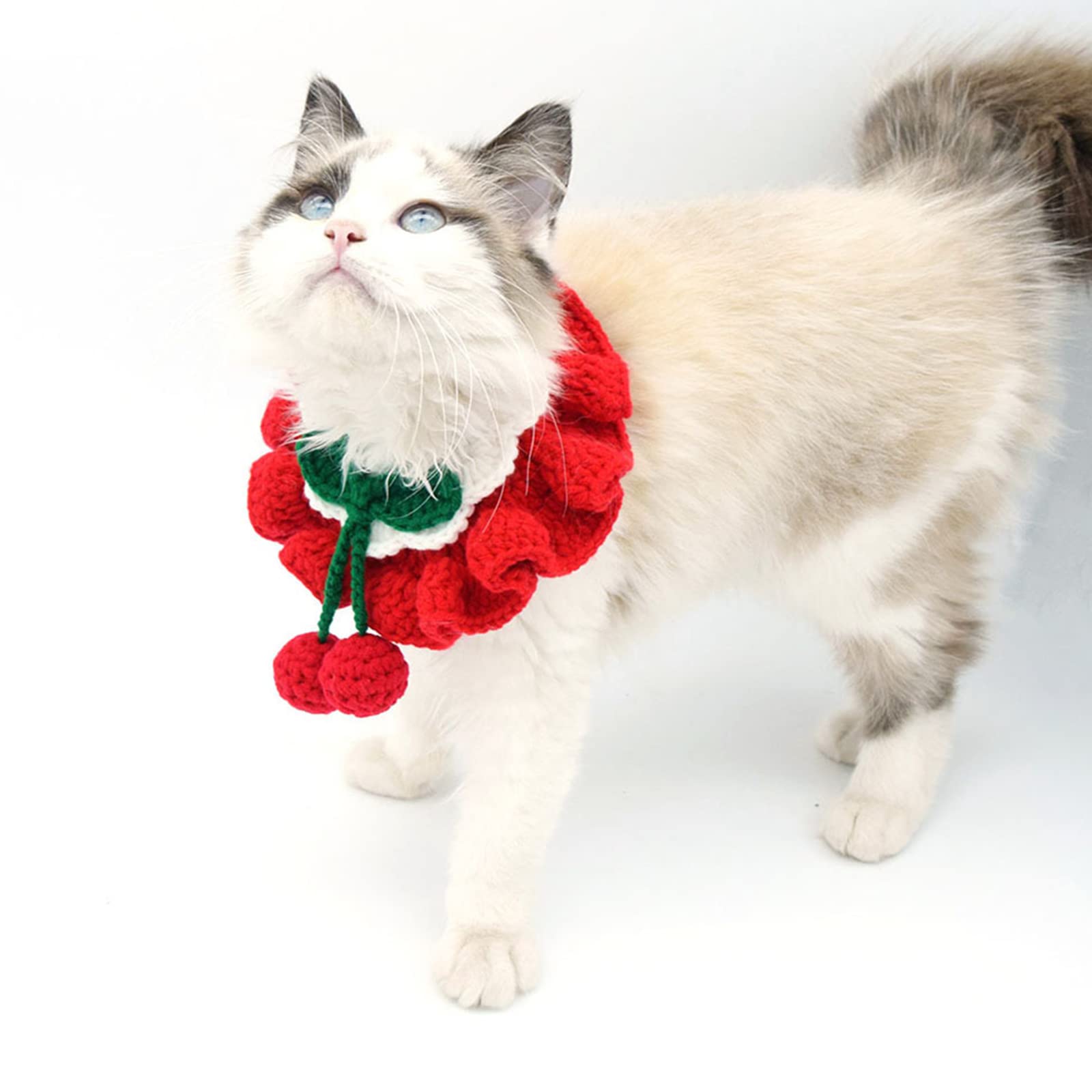 Handmade Knit Cat and Dog Collar - Cute Woolen Pet Bibs, Christmas Costume Accessories for Cats & Dogs - Perfect Gift for Pet Lovers (Red, Size L 30-35cm) - Ideal for Holiday Photos, Pet Parties & Cozy Winter Outfits