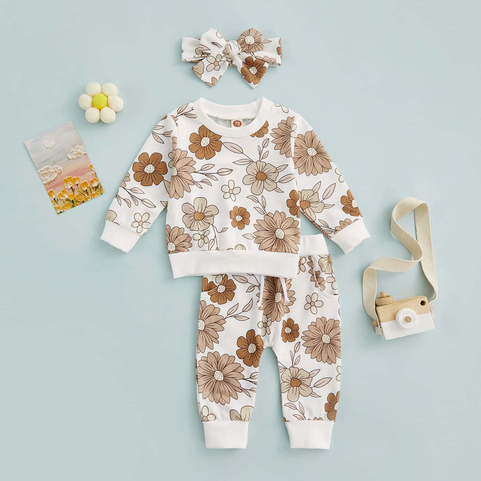Hnyenmcko Newborn Baby Girl Clothes Set - Waffle Knit Long Sleeve Floral Sweatshirt & Pants Outfit for Infant Girls | Fall Winter Warm Outfits | Perfect for Family Photos, Holiday Gifts & Daily Wear