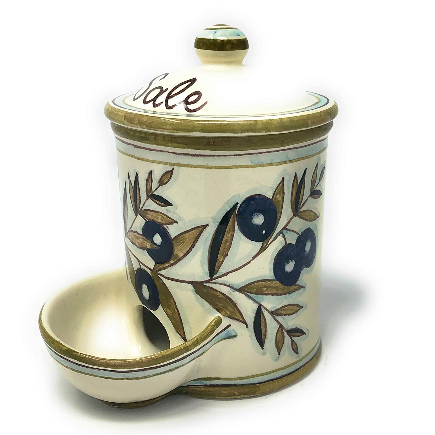 Hand-Painted Italian Ceramic Salt Jar - Tuscan Art Pottery by CERAMICHE D'ARTE PARRINI, Country Decor Kitchen Accessory | Perfect for Rustic Home Decor & Gourmet Cooking
