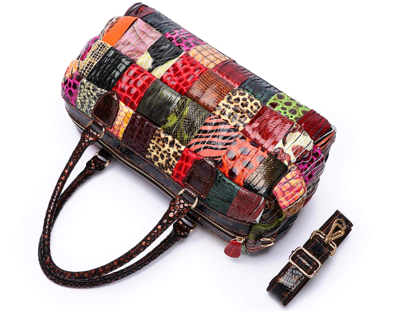 Stylish Women's Multicolor Genuine Leather Boston Tote Bag - Fashionable Crossbody Handbag for Work, Travel & Everyday Use