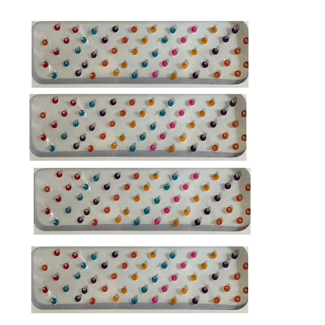 Round Multi-Color Stone Bindi Stickers for Women & Girls – Traditional Velvet Forehead Bindiya with Skin-Friendly Glue (Pack of 4, Size 2) – Perfect for Festivals, Weddings & Cultural Events