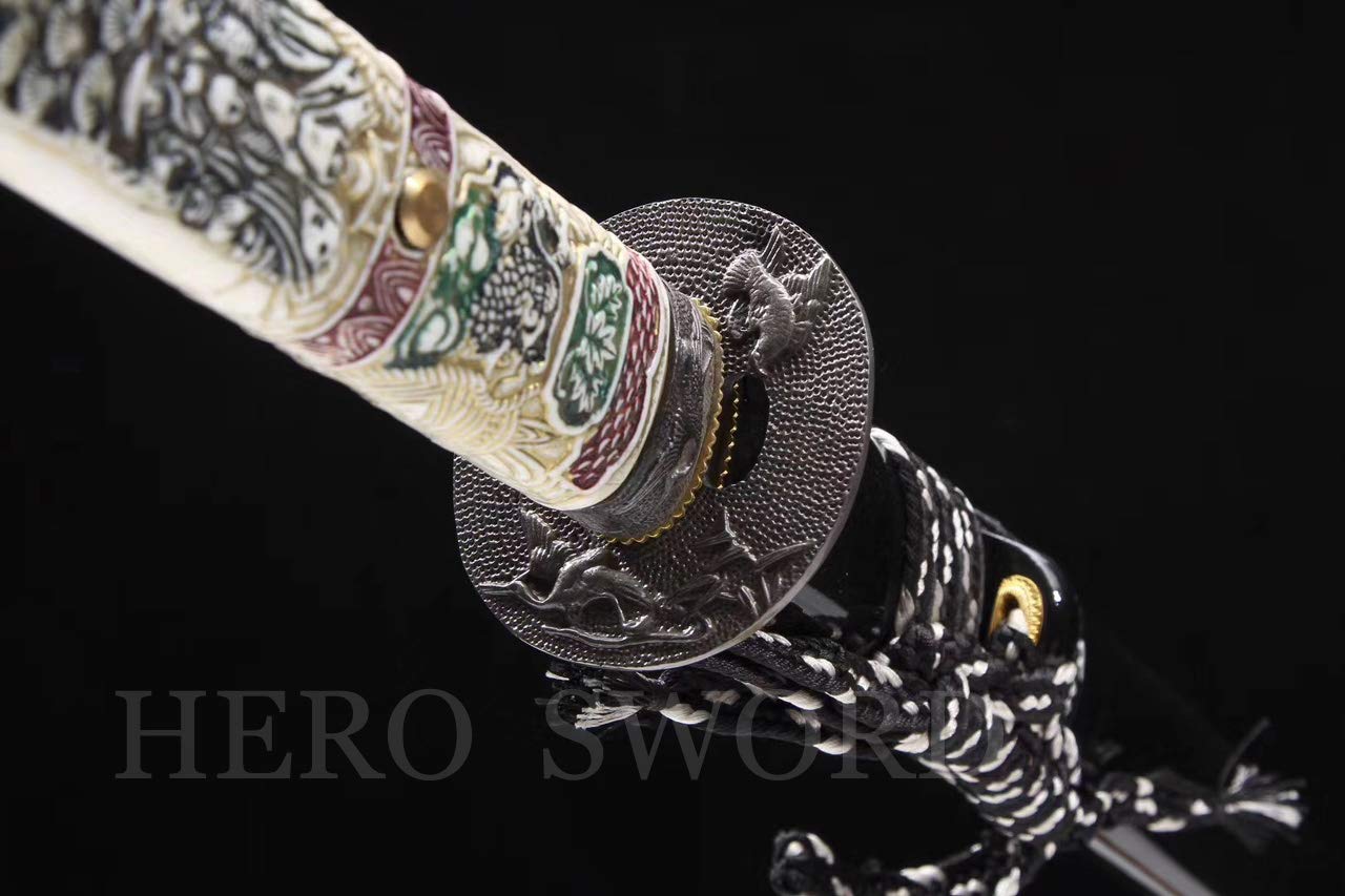 Handmade Full Tang Japanese Samurai Sword - Spring Steel Dragon Head Katana - Ultra Sharp Battle Ready Blade for Cosplay, Martial Arts & Collectors