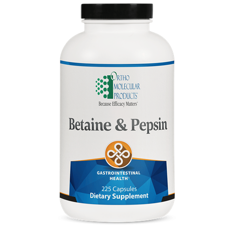OrthoMolecular Products Betaine & Pepsin Supplement - Supports Digestion & Stomach Health - Ideal for Digestive Enzyme Deficiency & Acid Reflux Relief
