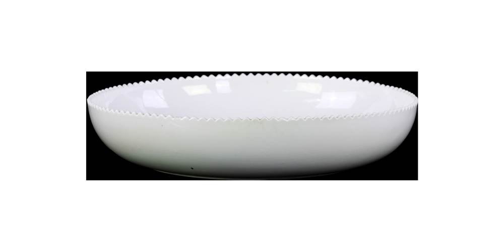 White Ceramic Shallow Bowl with Jagged Lip - SM Gloss Finish - Perfect for Salad, Soup, Desserts & Table Decor