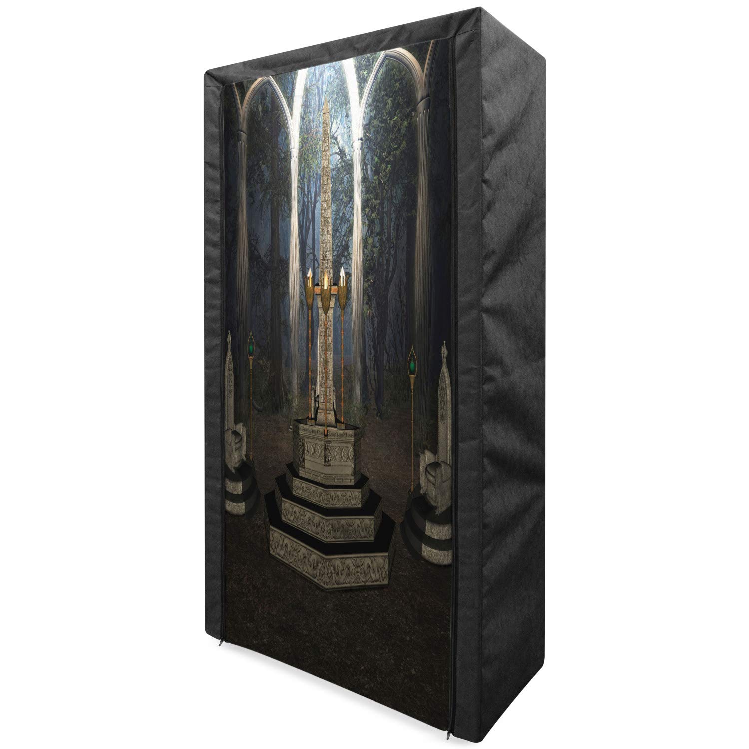 Ambesonne Gothic Portable Fabric Wardrobe - Secret Forest Digital Print Closet Organizer with Shelves, 33.5 Inch Dark Taupe & Dusk - Perfect for Bedroom, Closet, Dorm or Apartment Storage