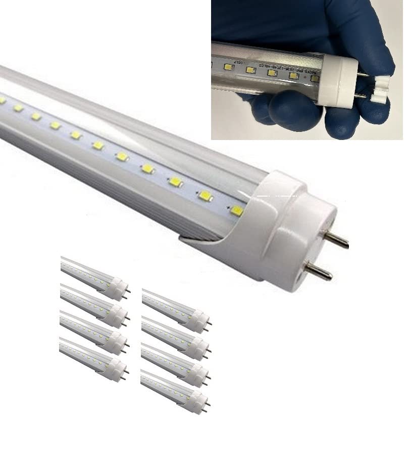 (8-Pack) Dimmable Type B T8 LED Tube Light - 4FT 48-Inch 18W, Warm White 3000-3500K, F32T8/F34T12 Replacement, Double-End Powered, Clear Cover, 110-120VAC - Perfect for Offices, Warehouses & Retail Lighting (Not Plug-and-Play)