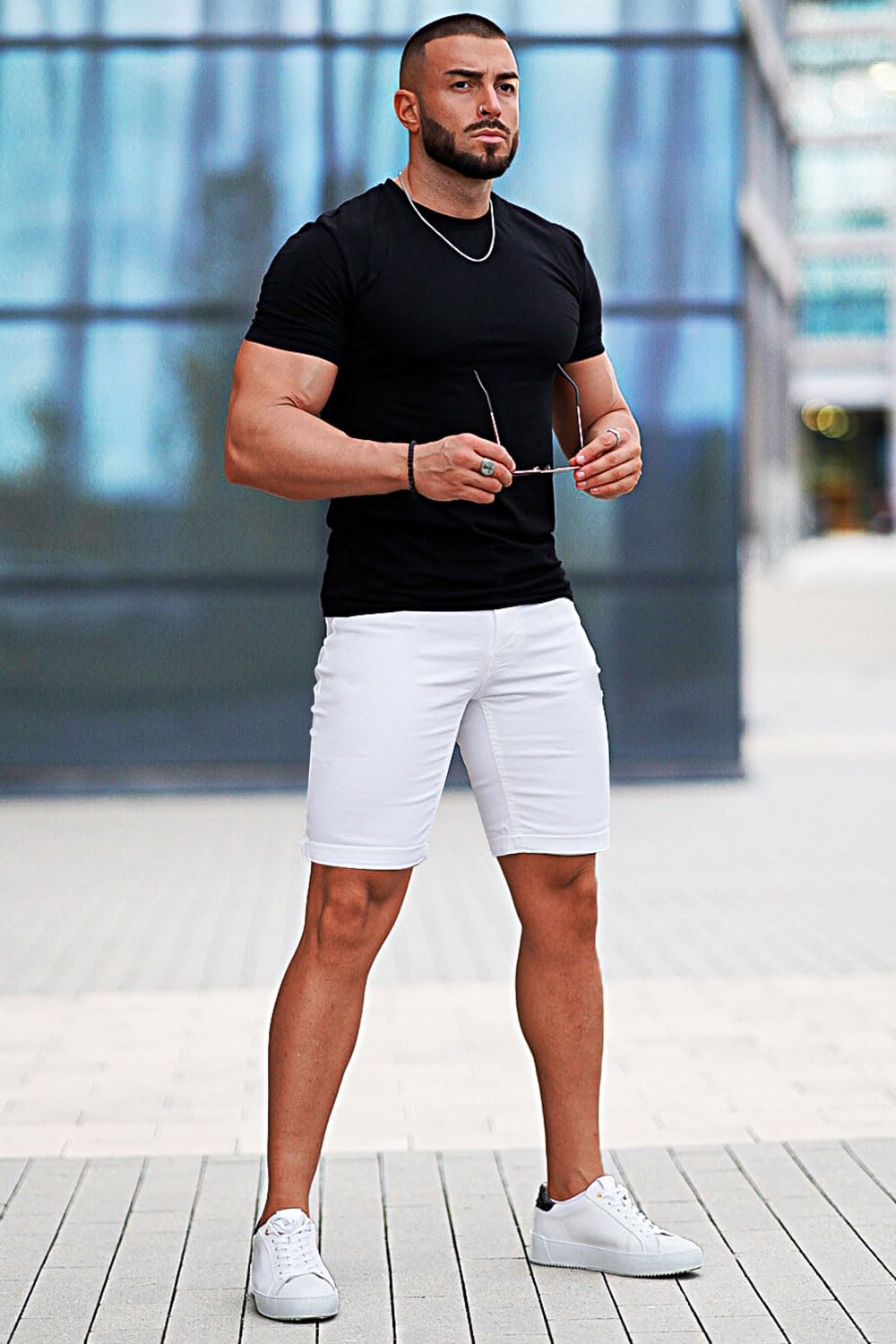 GINGTTO Men's Skinny Stretch Denim Shorts - Slim Fit Stretch Jean Shorts for Men | Perfect for Summer, Casual Wear & Outdoor Activities