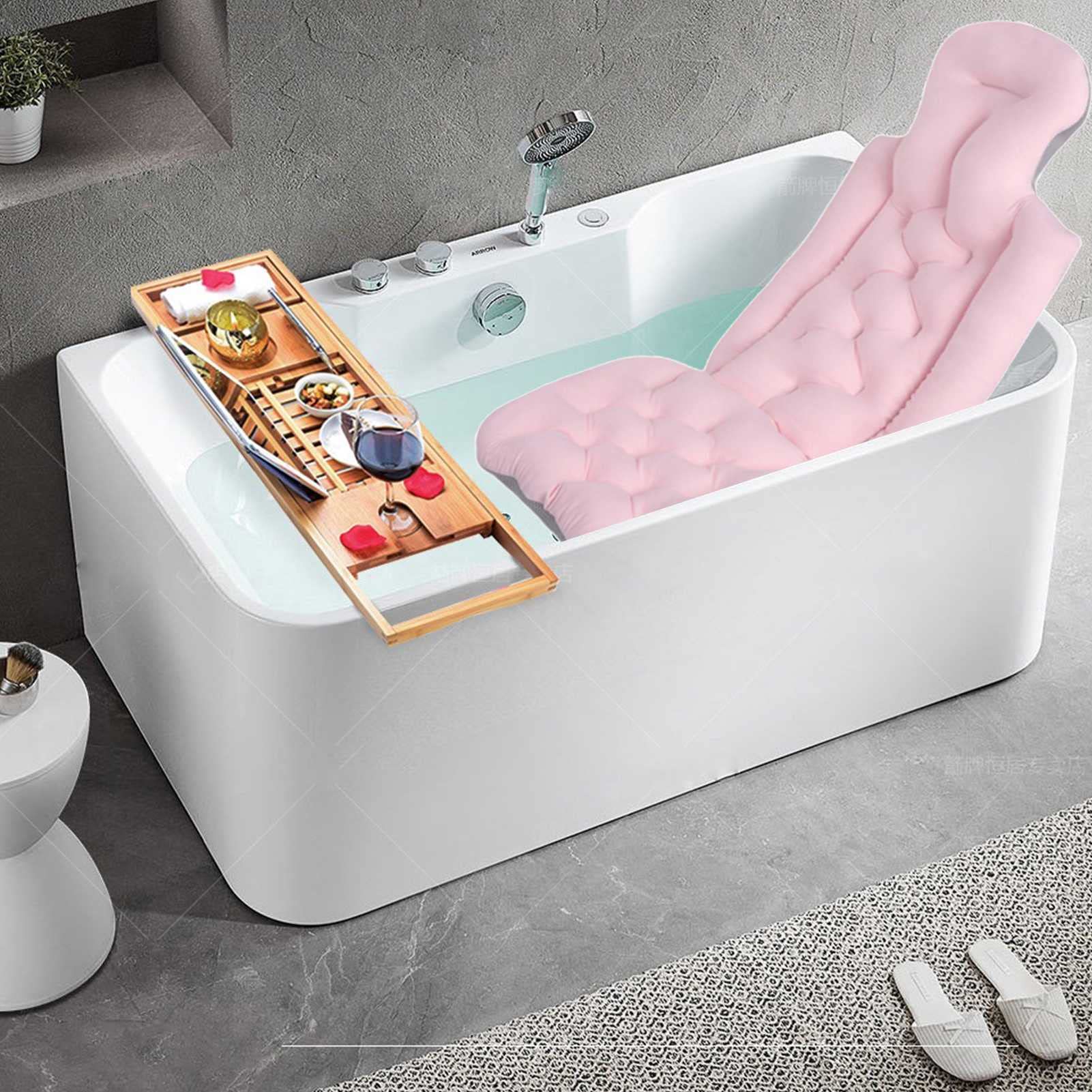 Premium Full Body Bath Cushion with Headrest Support - 4D Air Technology Bathtub Pillow for Neck & Back Relief - Strong Suction Cups for Spa, Hot Tub & Relaxing Bath Time (White)