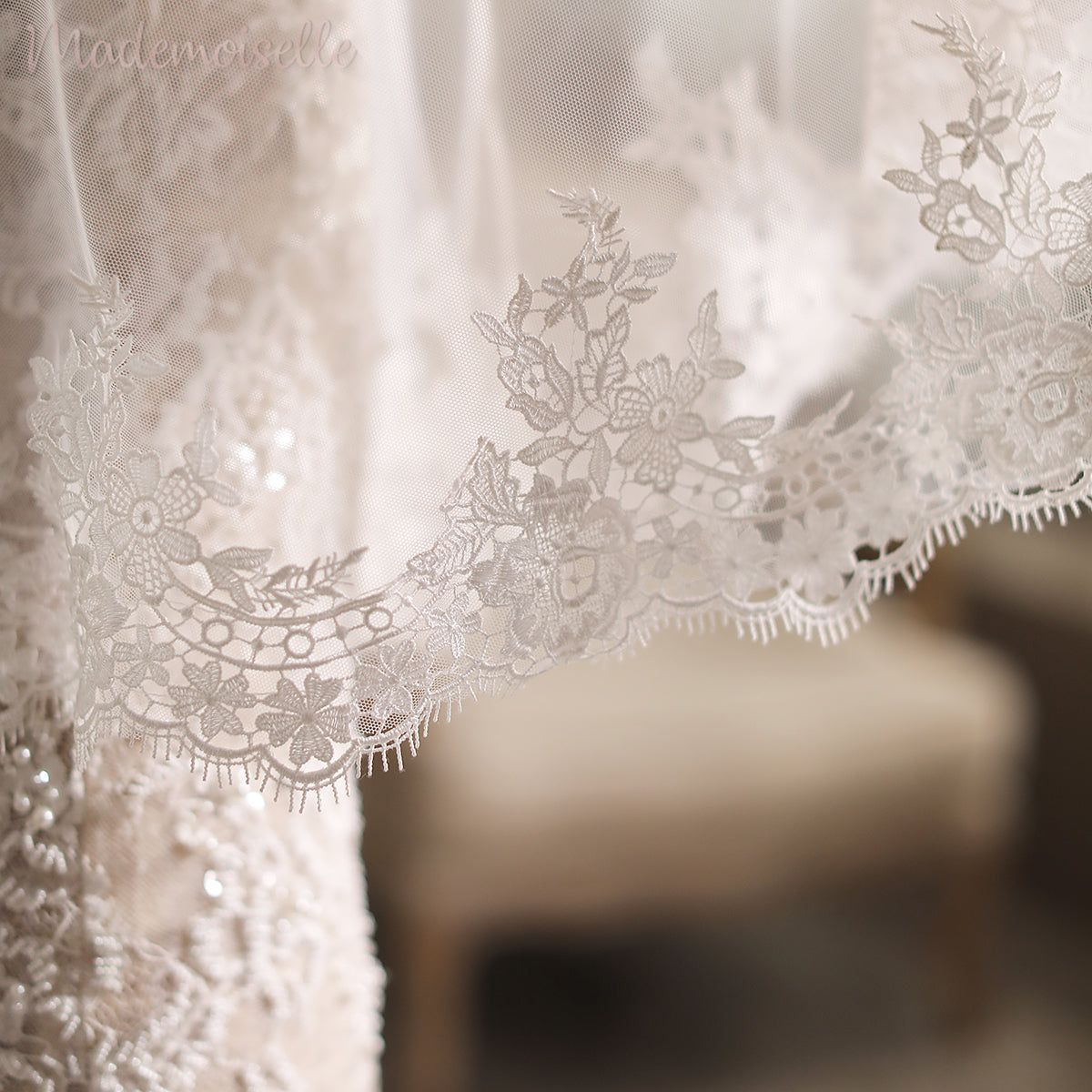 Elaine Veil - Elegant Bridal Wedding Veil with Lace Trim for Bride, Church Ceremony & Photo Shoot Accessories