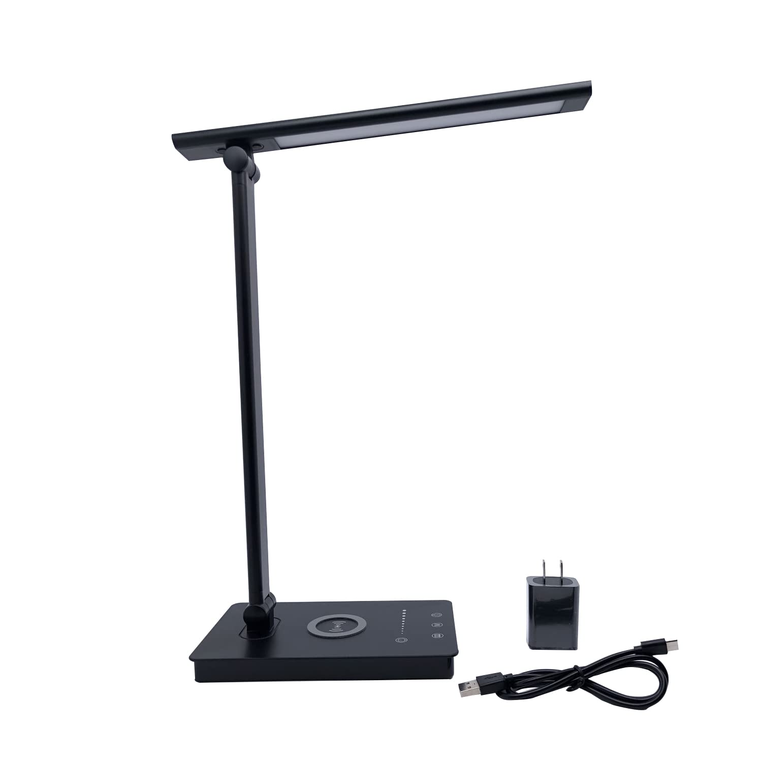 BQSPT LED Desk Lamp with Wireless Charger & USB Port - 5 Lighting Modes, 45min Timer, Touch Control - Eye-Caring Study Lamp for Home Office, Reading, Working, Gaming & Night Stand Use