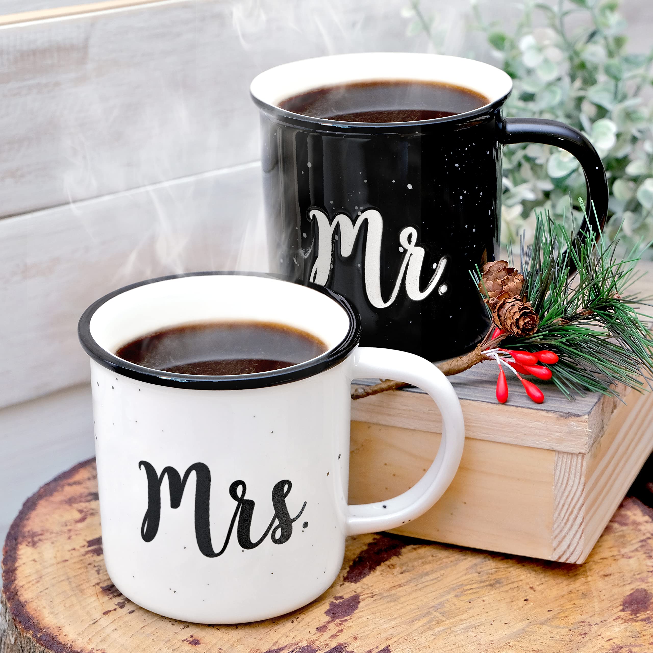 MAINEVENT Mr and Mrs Mugs Set - 11 Oz Ceramic Coffee Cups for Couples, Wedding Gift, Anniversary Present - Perfect for Morning Coffee, Romantic Dates & Couple Bonding Time