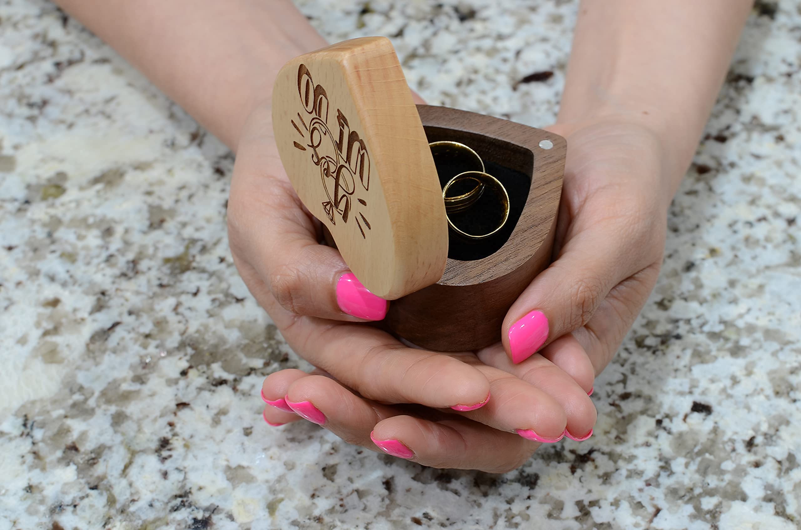 Engraved Wooden Heart Ring Box for Wedding Ceremony - 'Yes We Do' Ring Bearer Box - Perfect for Proposals, Vows & Romantic Gift Giving