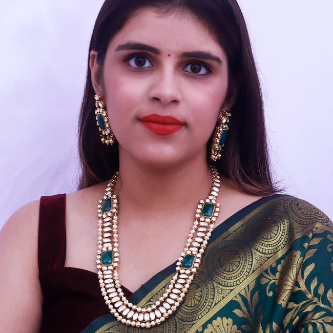 Elegant Gold Plated Royal Kundan Necklace & Earrings Set (D382) - Perfect for Weddings, Parties, and Special Occasions