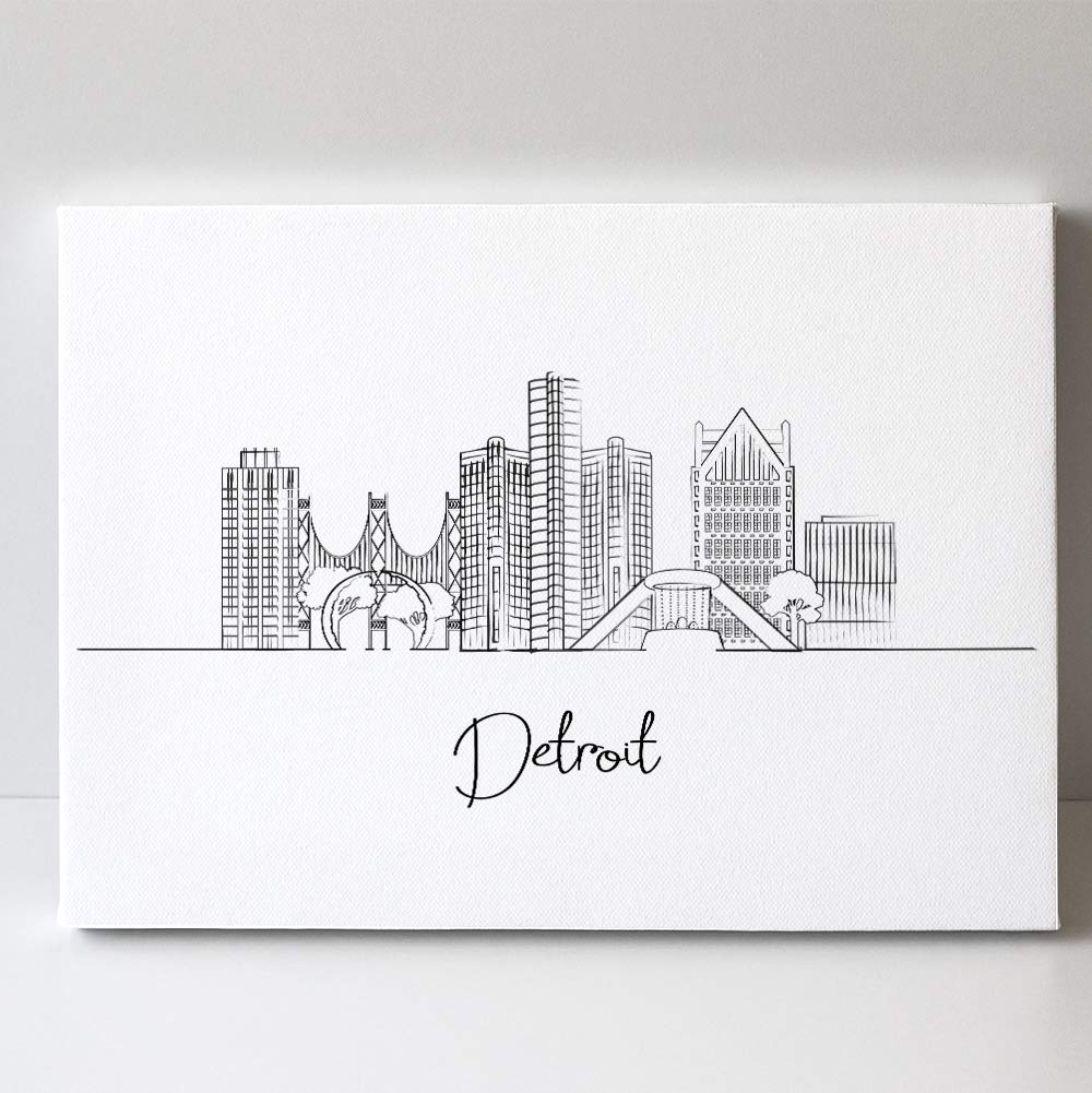 TJ Originals - Detroit Michigan USA Travel Adventure Black & White City Wall Art - Modern Home & Office Decor - Perfect Anniversary Travel Gift for Couples & Wanderlust Lovers